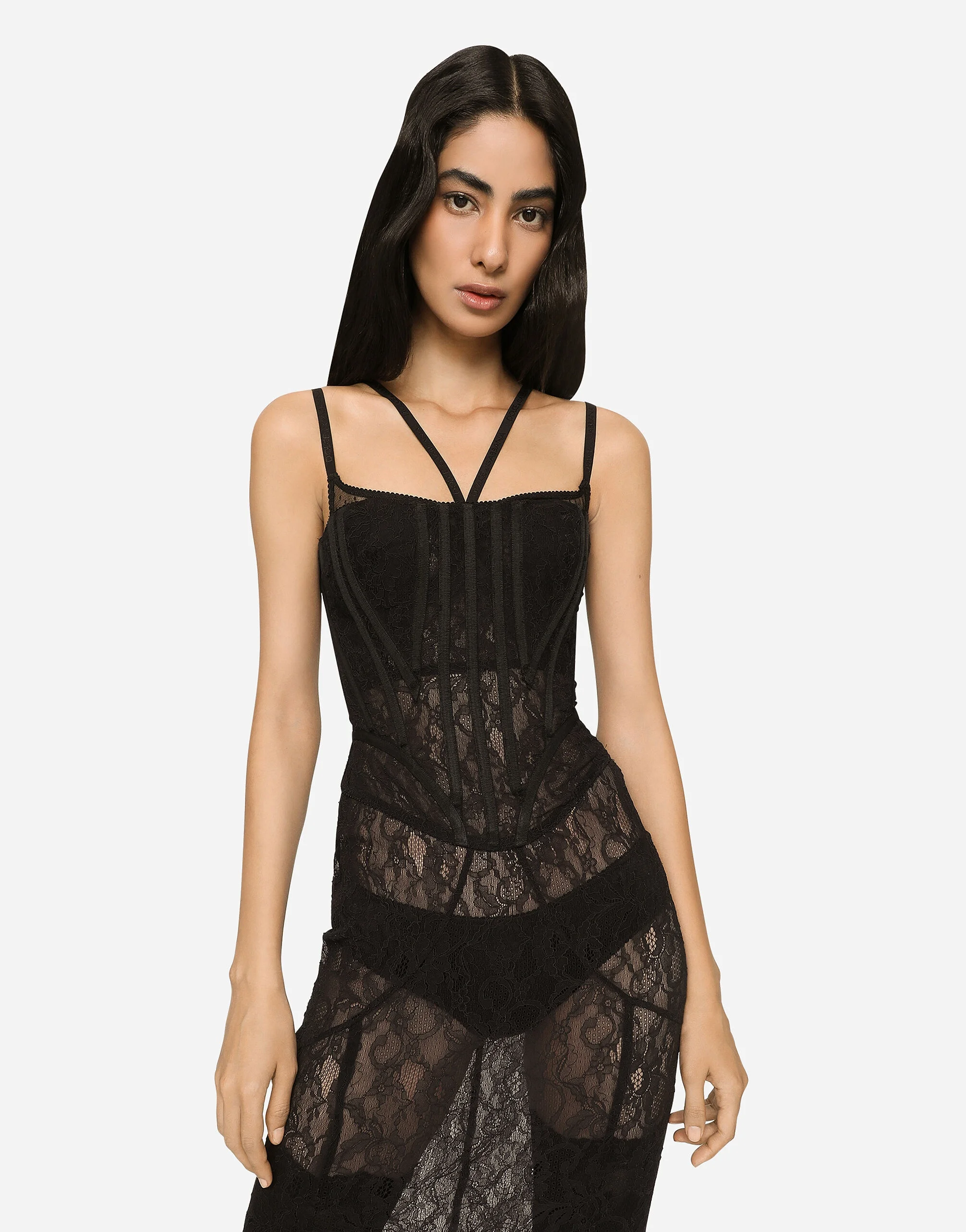 knee length dresses for ladies DOLCE & GABBANA SS2019 BLACK BONDAGE LACE-UP CORSET MIDI DRESS –  Numero13Vintage main image 1