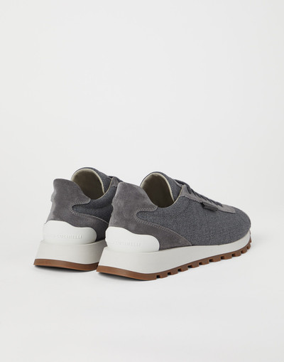 Brunello Cucinelli Virgin wool canvas and suede runners with shiny tab outlook