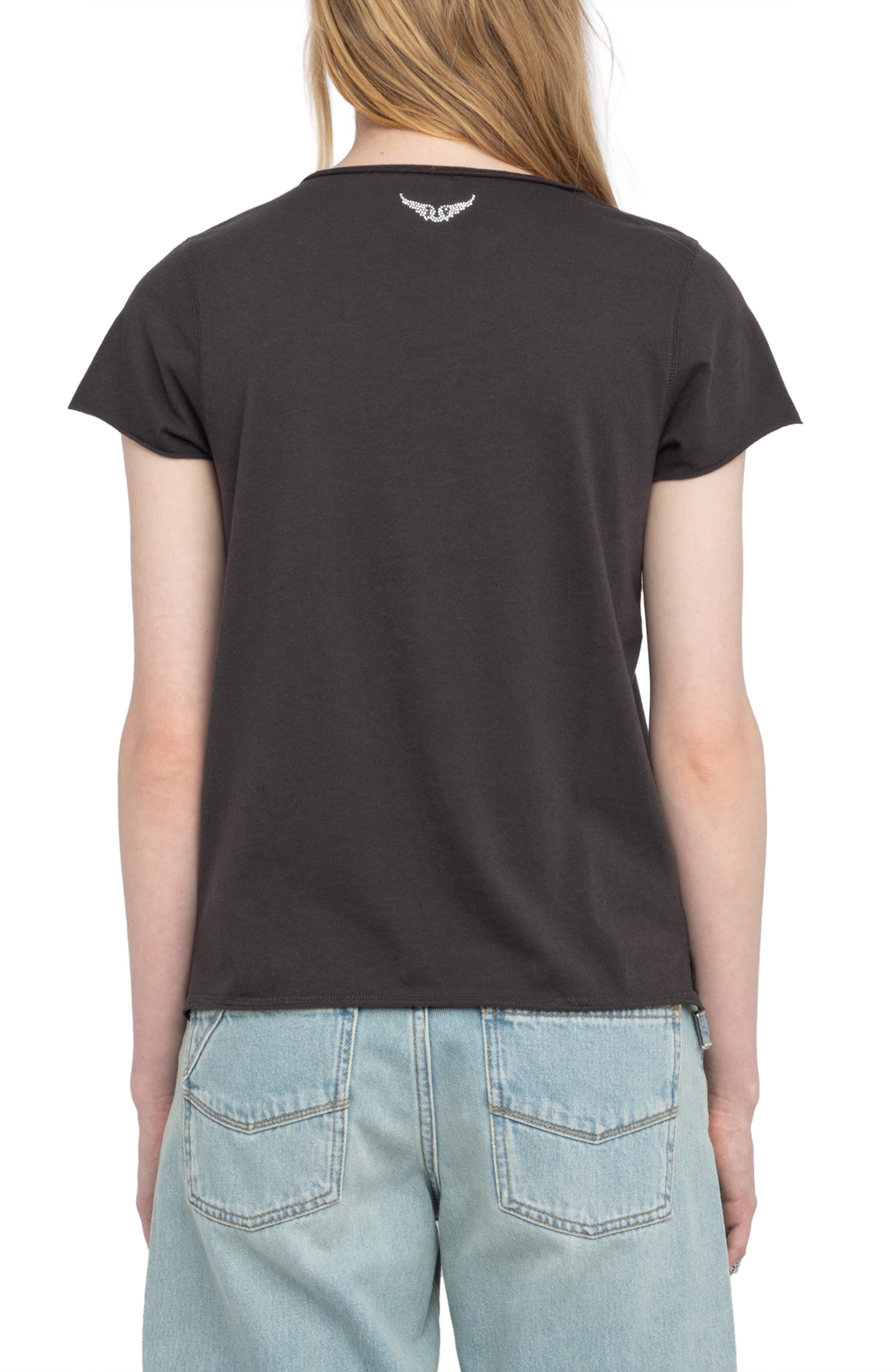 Zadig & Voltaire Tuni Wings Strass Embellished Keyhole Cotton Graphic T-Shirt in Dark Chocolate at N - 2