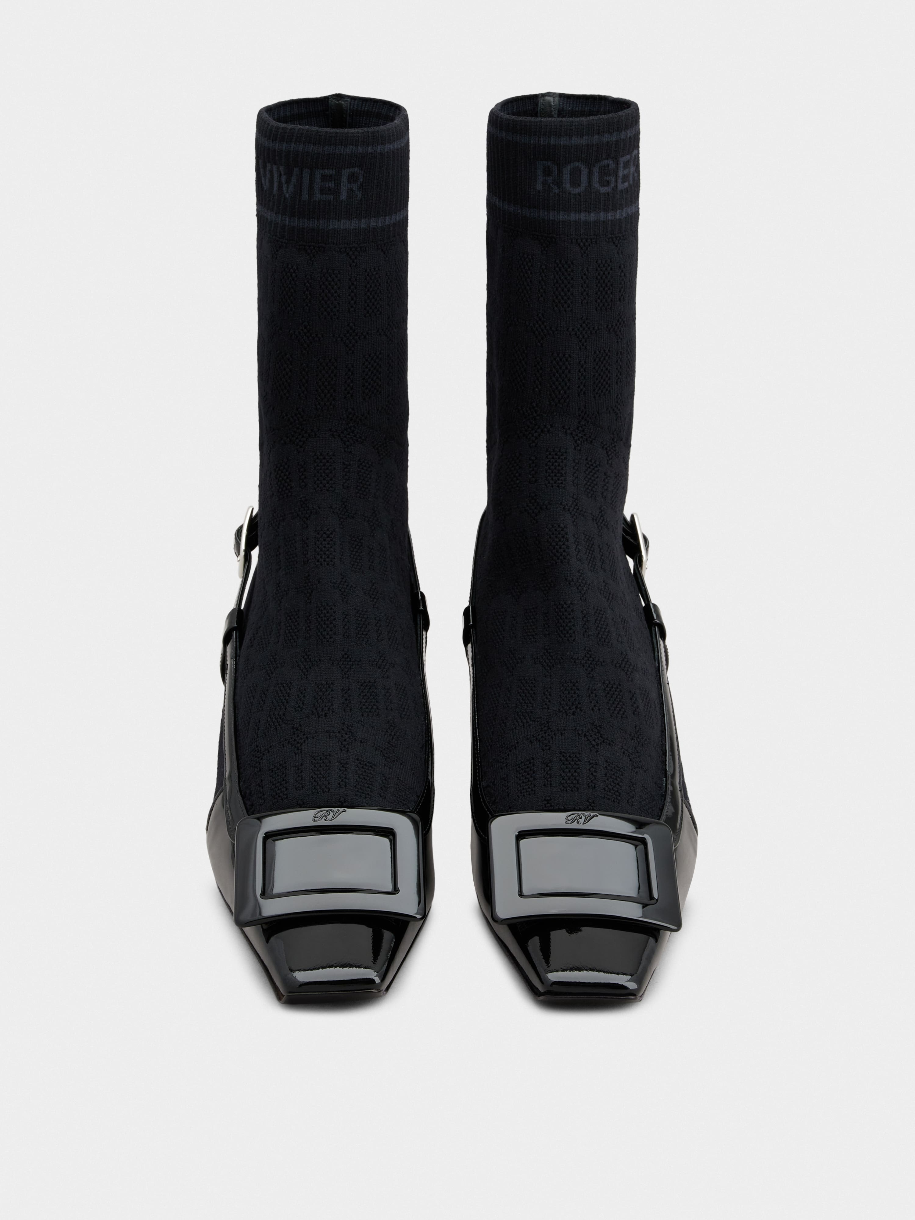 Belle Vivier Sock Lacquered Buckle Ankle Boots in Patent Leather - 7