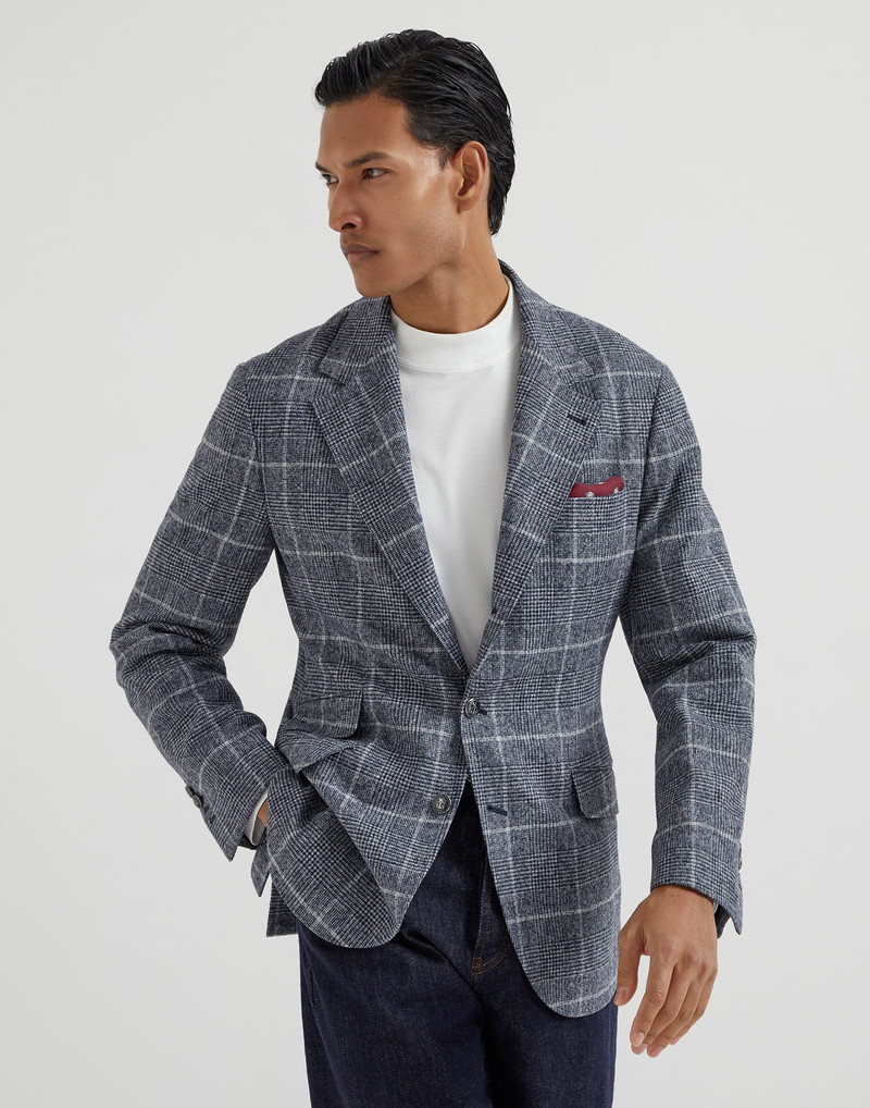 Alpaca and wool overcheck Prince of Wales deconstructed Cavallo blazer with metal buttons - 1