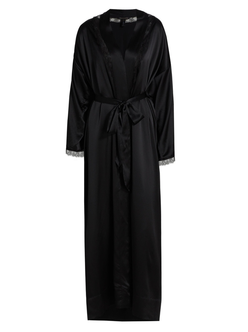Women's Silk Lace Inset Robe - Black Black 1