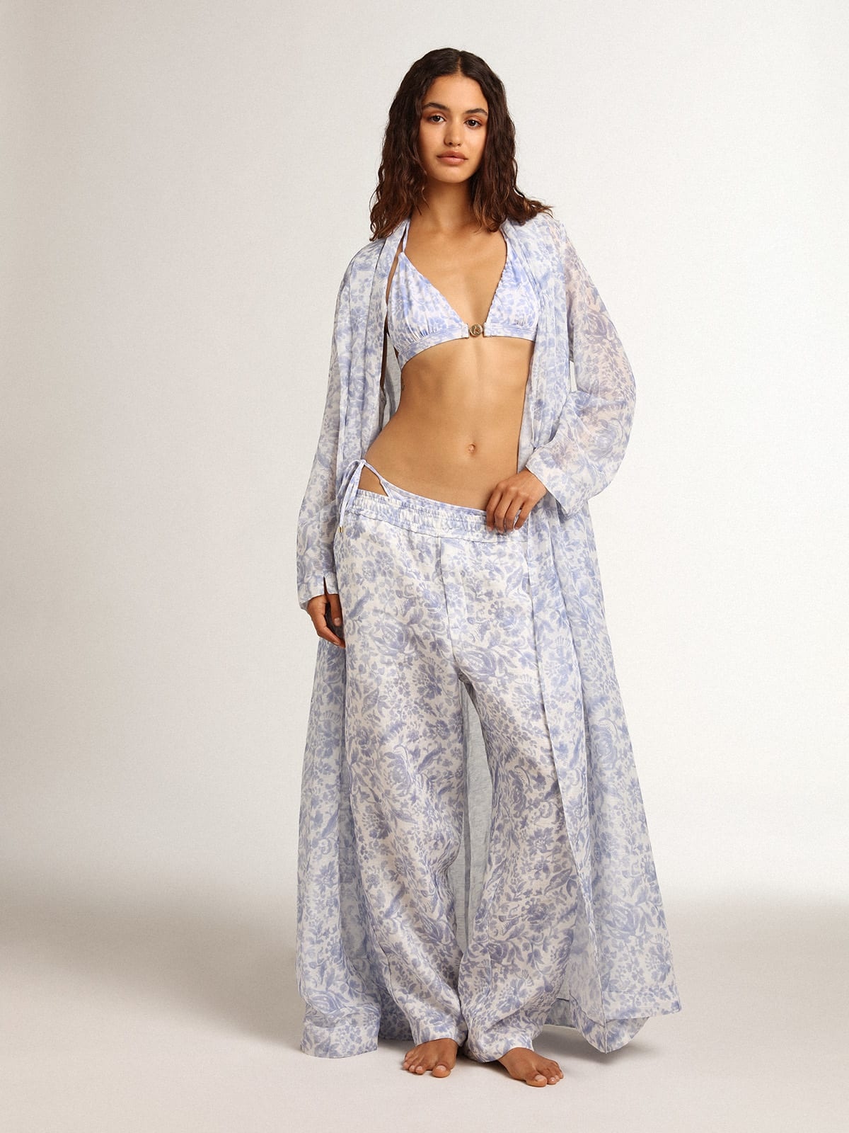 Resort Collection linen blend kaftan dress with Mediterranean blue print - 7