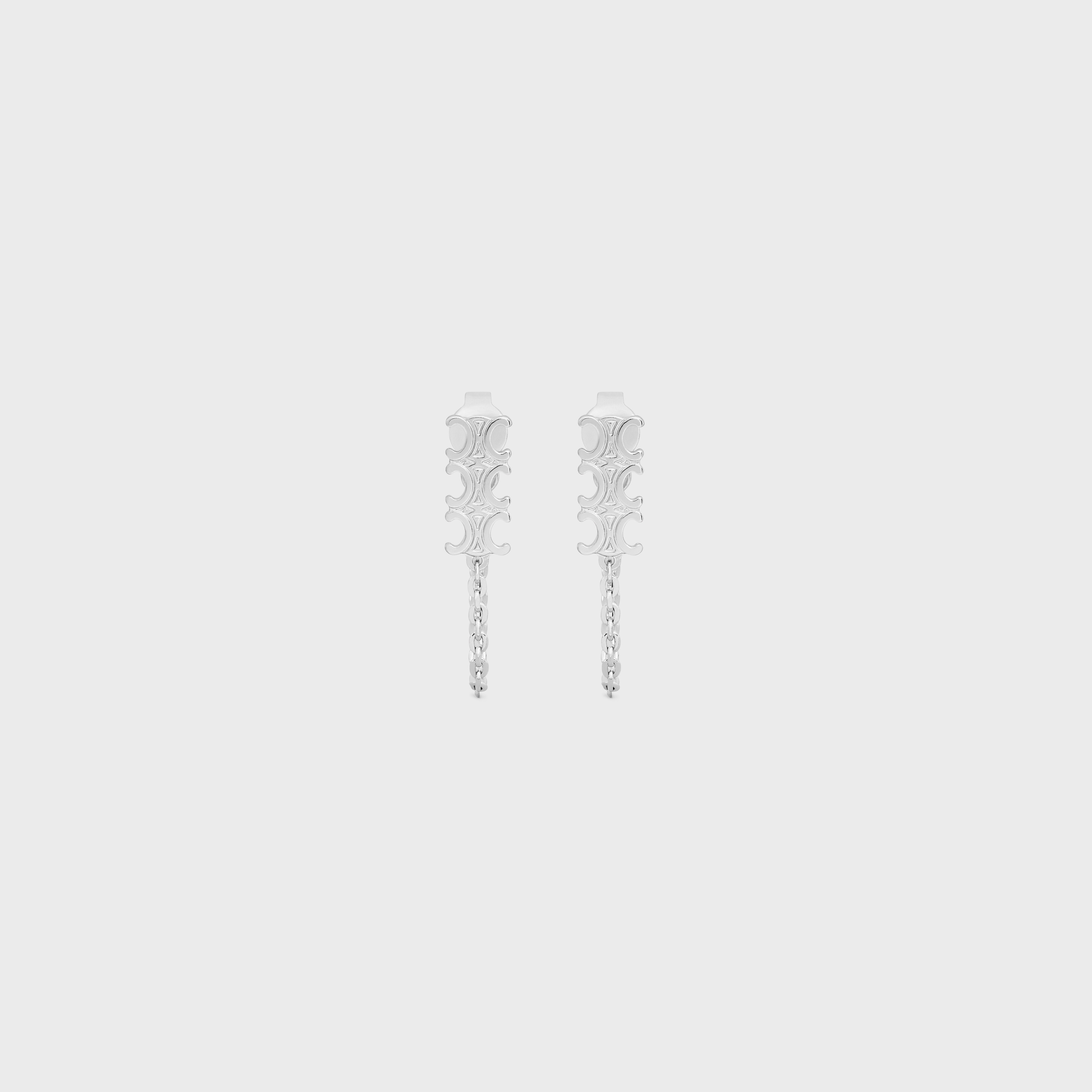 Triomphe Chain Earrings in Brass with Rhodium Finish - 1