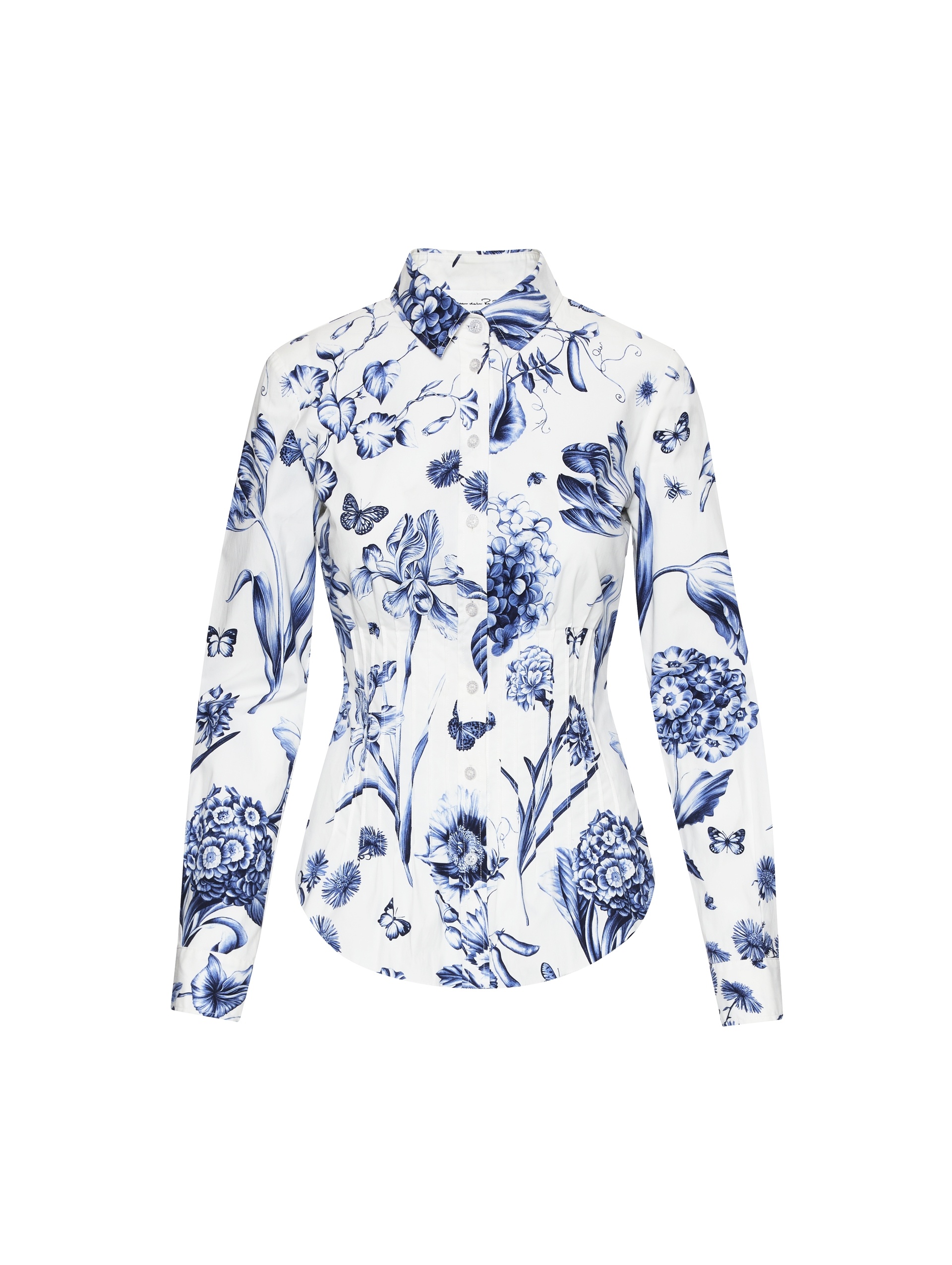 FLORAL TOILE LONG SLEEVE COTTON BLOUSE - 1