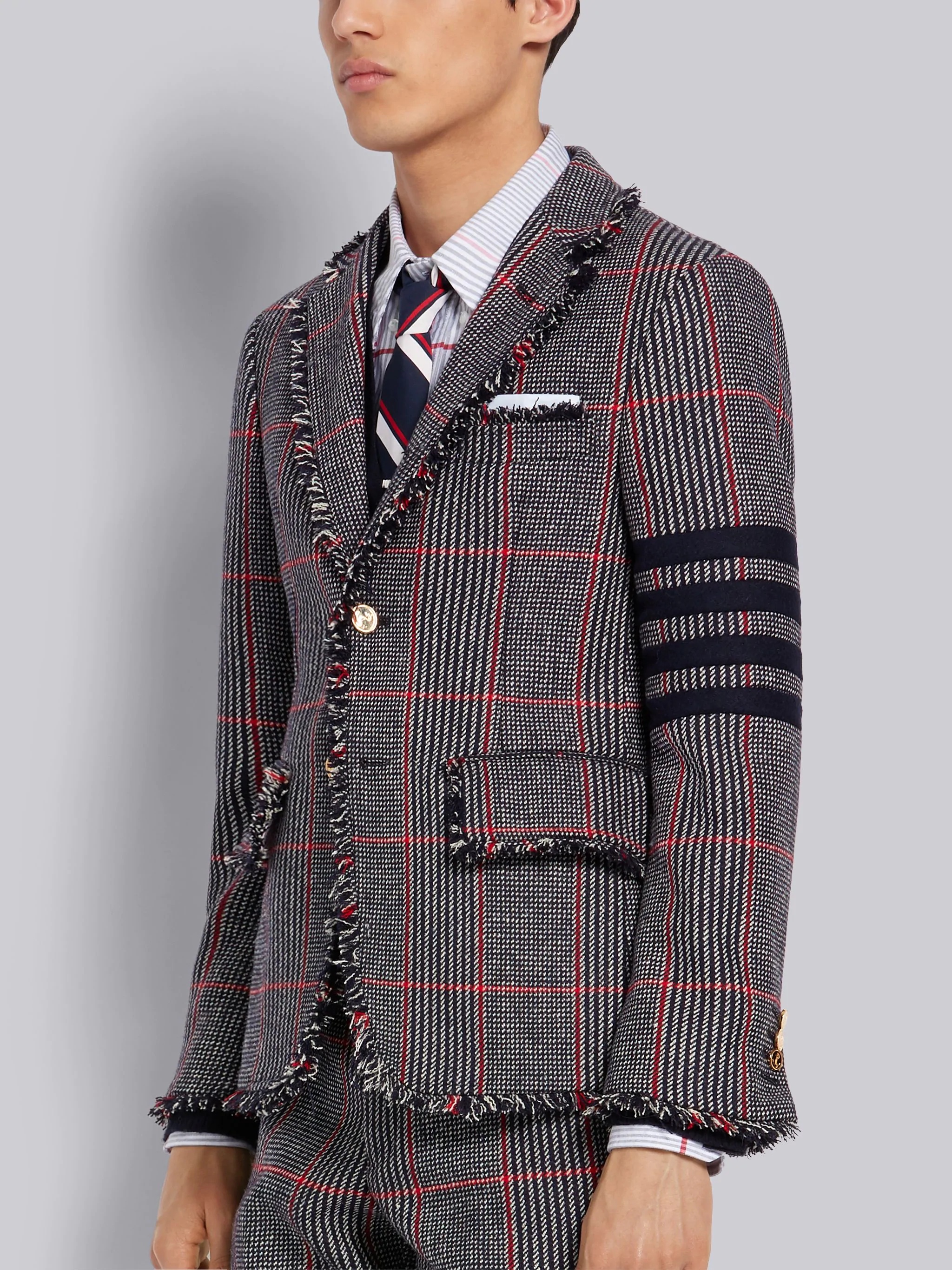 Multicolor Prince of Wales Oversize Check Wool Hunting Tweed Frayed Unconstructed Classic Jacket - 2