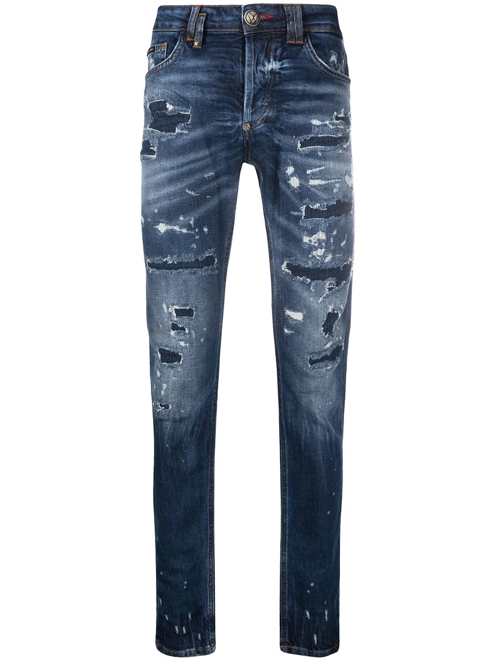 stonewashed ripped slim-fit jeans - 1