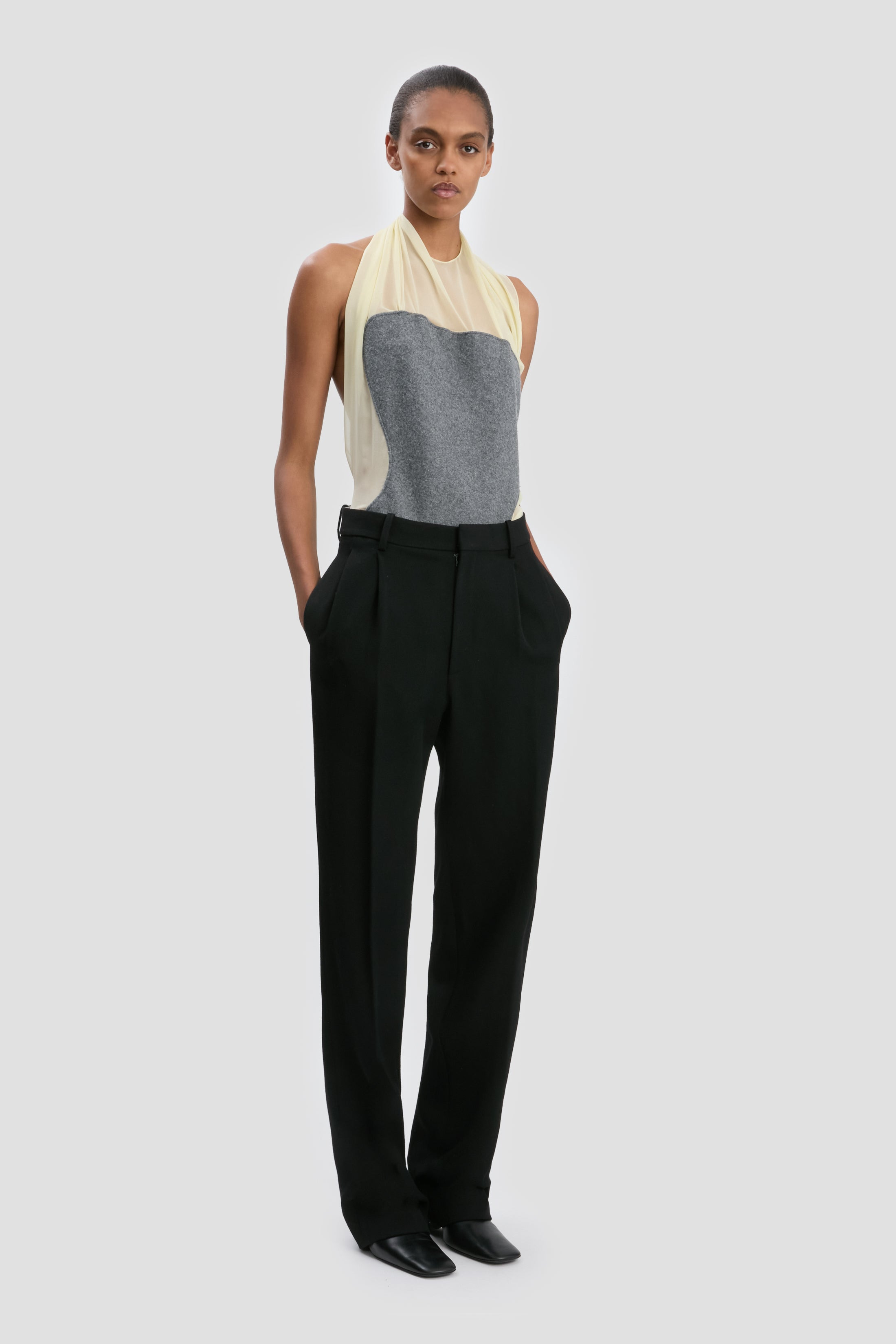 Sleeveless Draped Panel Top In Frosted Yellow - 3