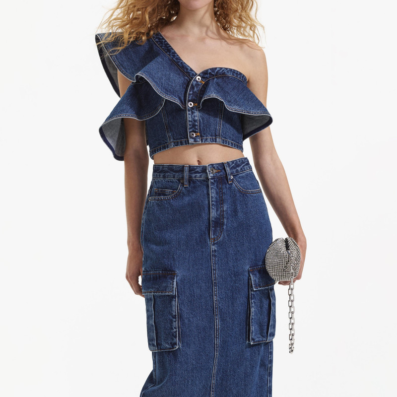 Denim Frill One Shoulder Top 5