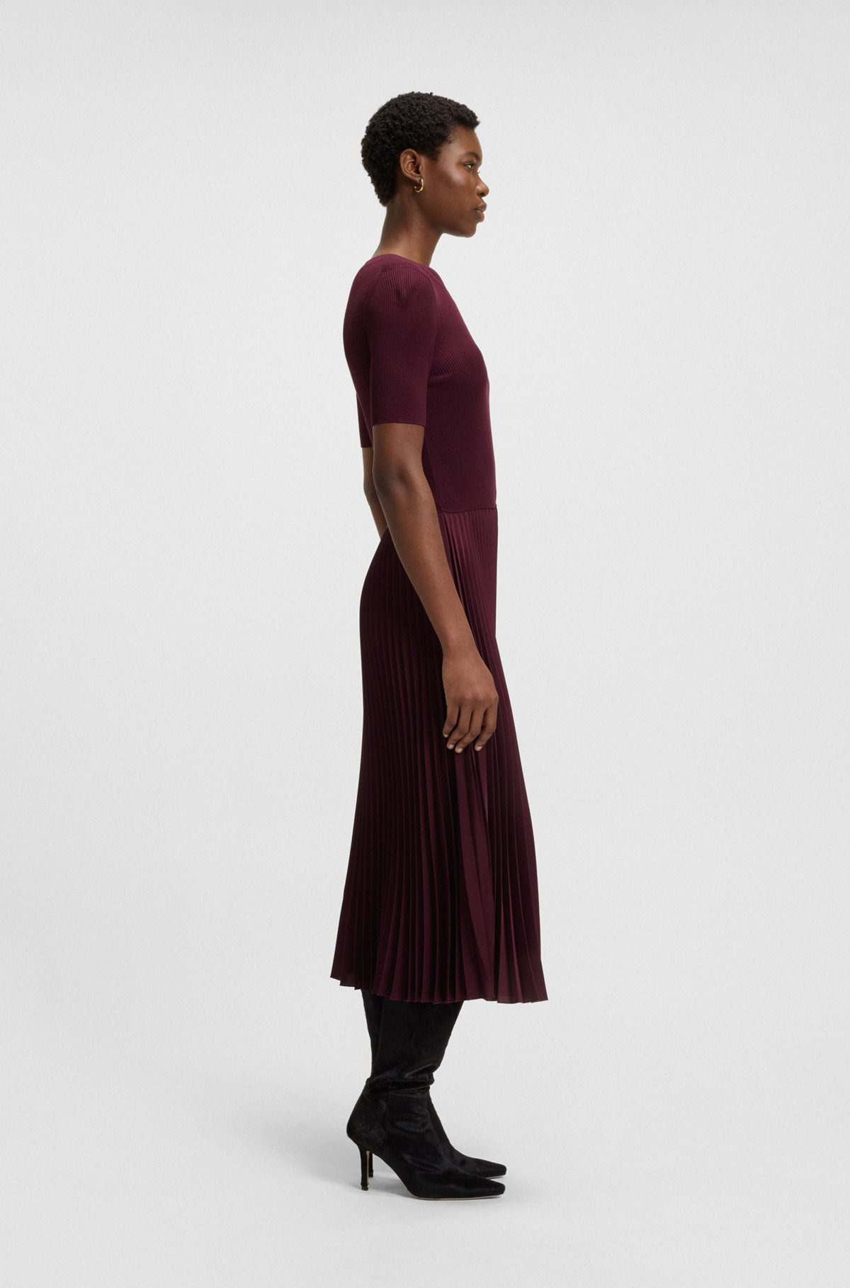 MIXED-MATERIAL DRESS WITH PLISSÉ SKIRT - 3