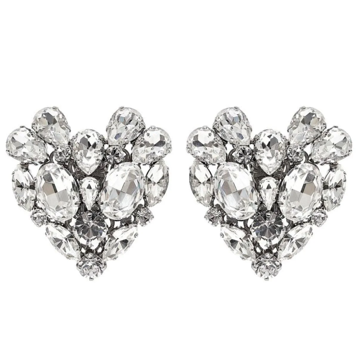 Silvertone Crystal Heart Stud Clip-On Earrings - 1