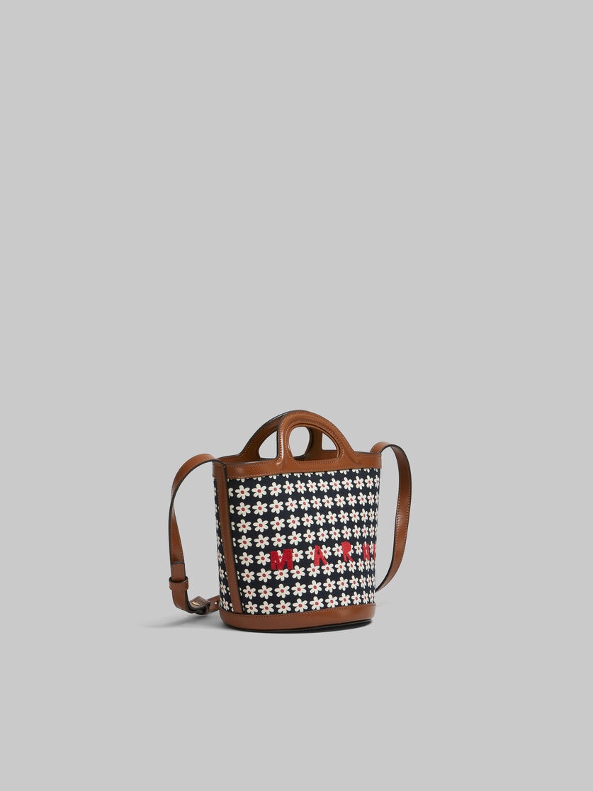 BLACK CANVAS TROPICALIA SMALL BUCKET BAG WITH DAISY PRINT - 6