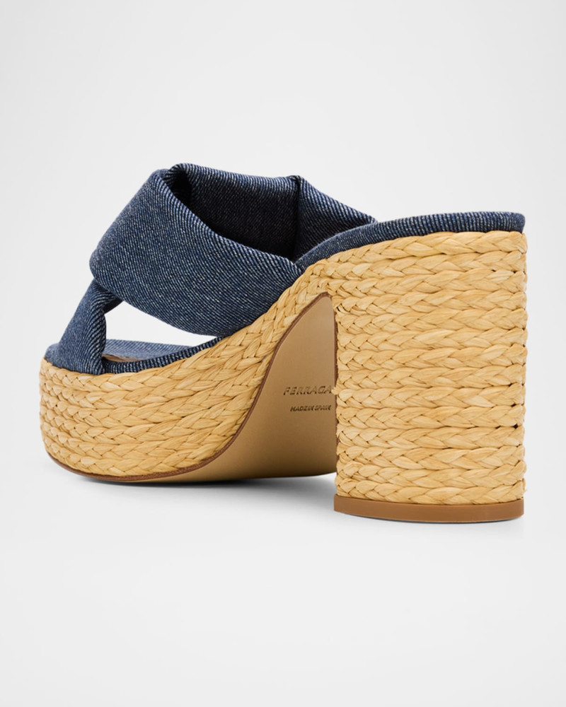 FERRAGAMO 85mm Douglas Platform Denim Mule Sandals outlook