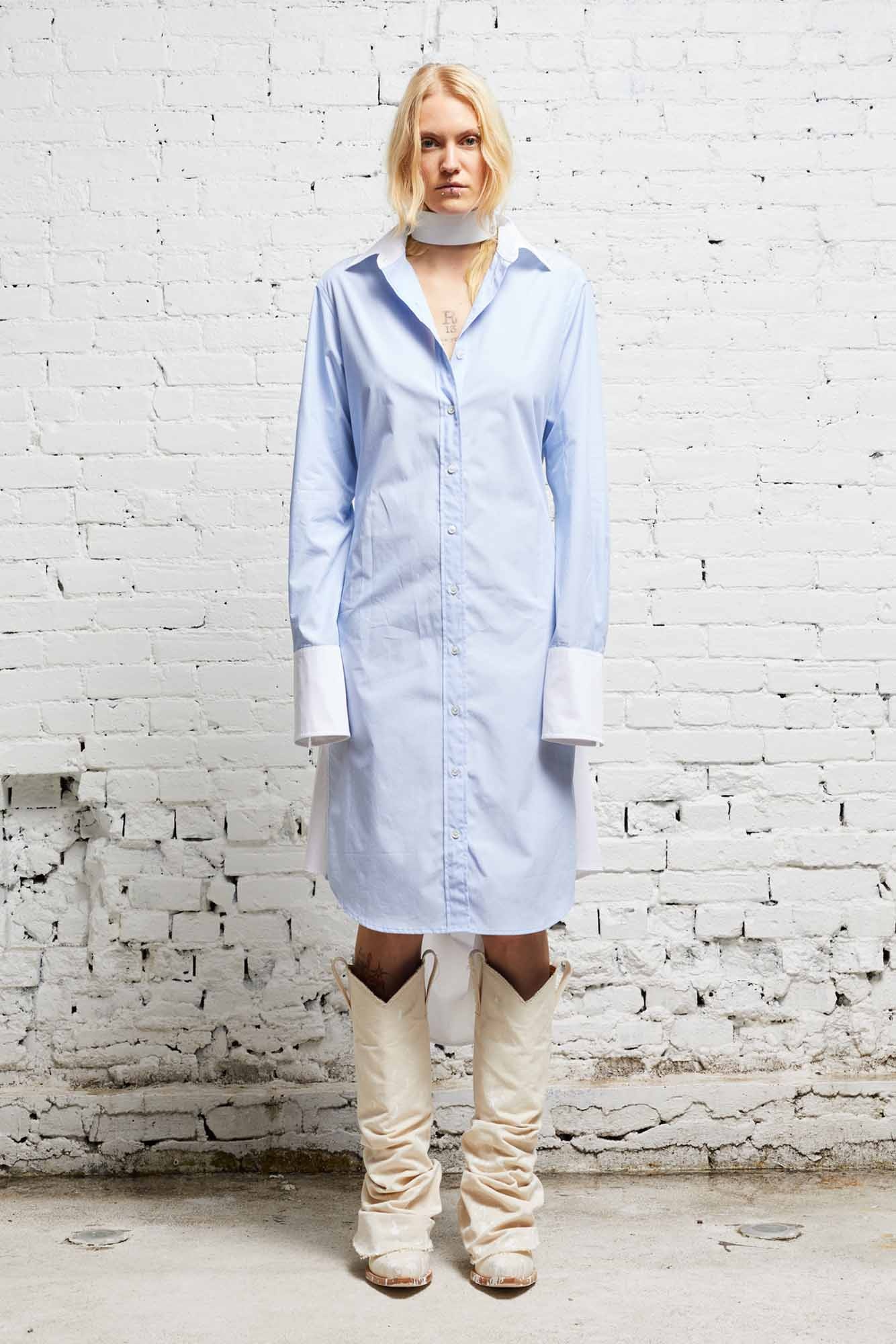 TIE SHIRTDRESS - BLUE AND WHITE - 7