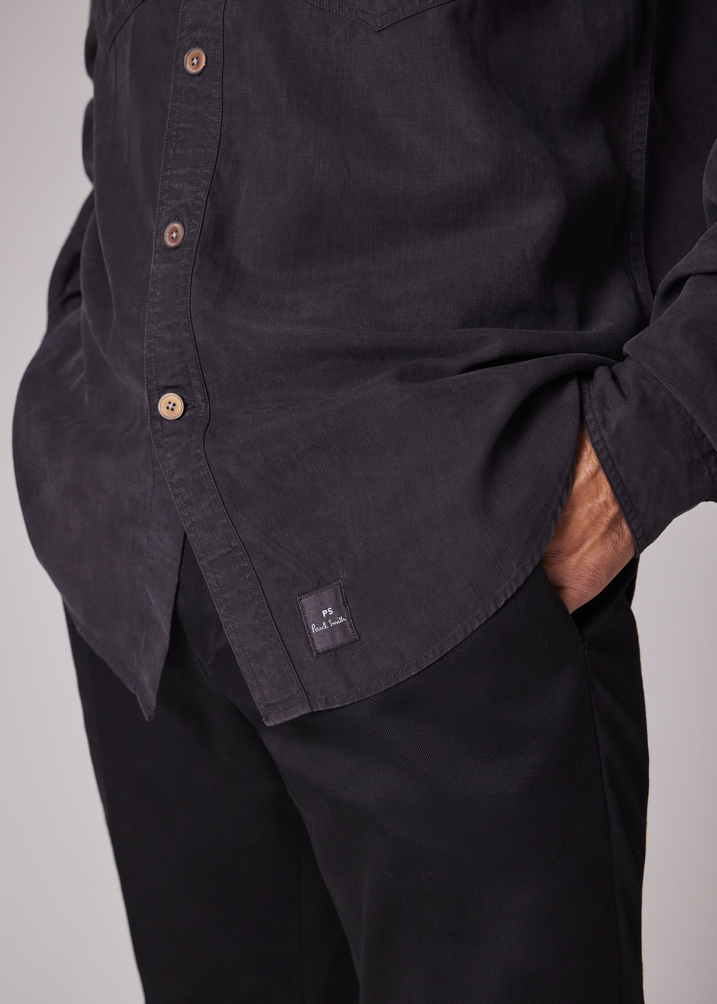 Black Lyocell-Cotton Patch-Pocket Shirt - 4