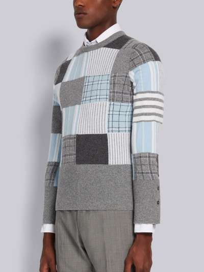 Thom Browne Light Grey Cashmere Patchwork Intarsia Jacquard 4-Bar Crewneck Pullover outlook