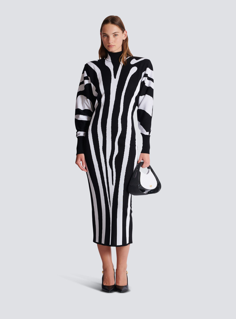 Balmain Long knit dress with zebra intarsia outlook