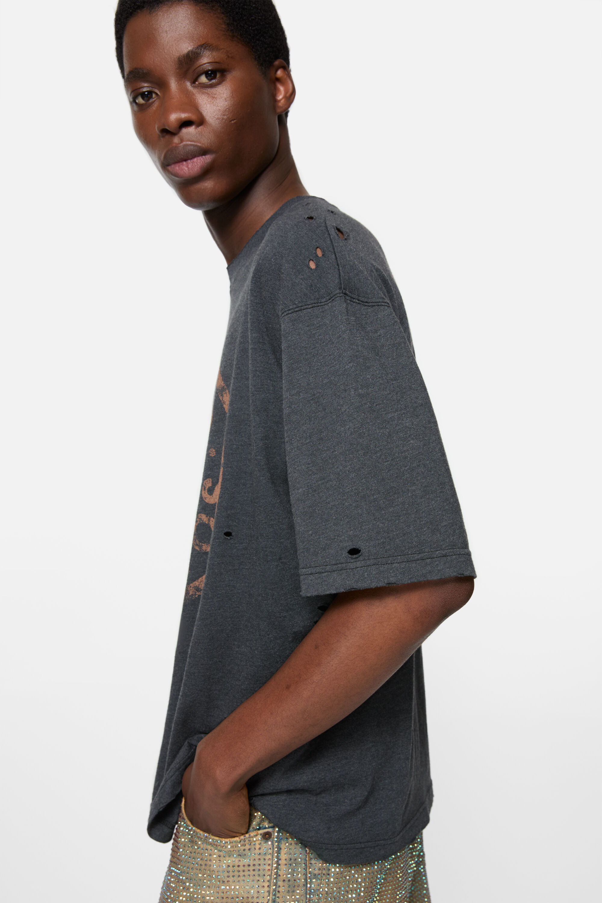 Logo t-shirt - Relaxed fit - Black melange - 4