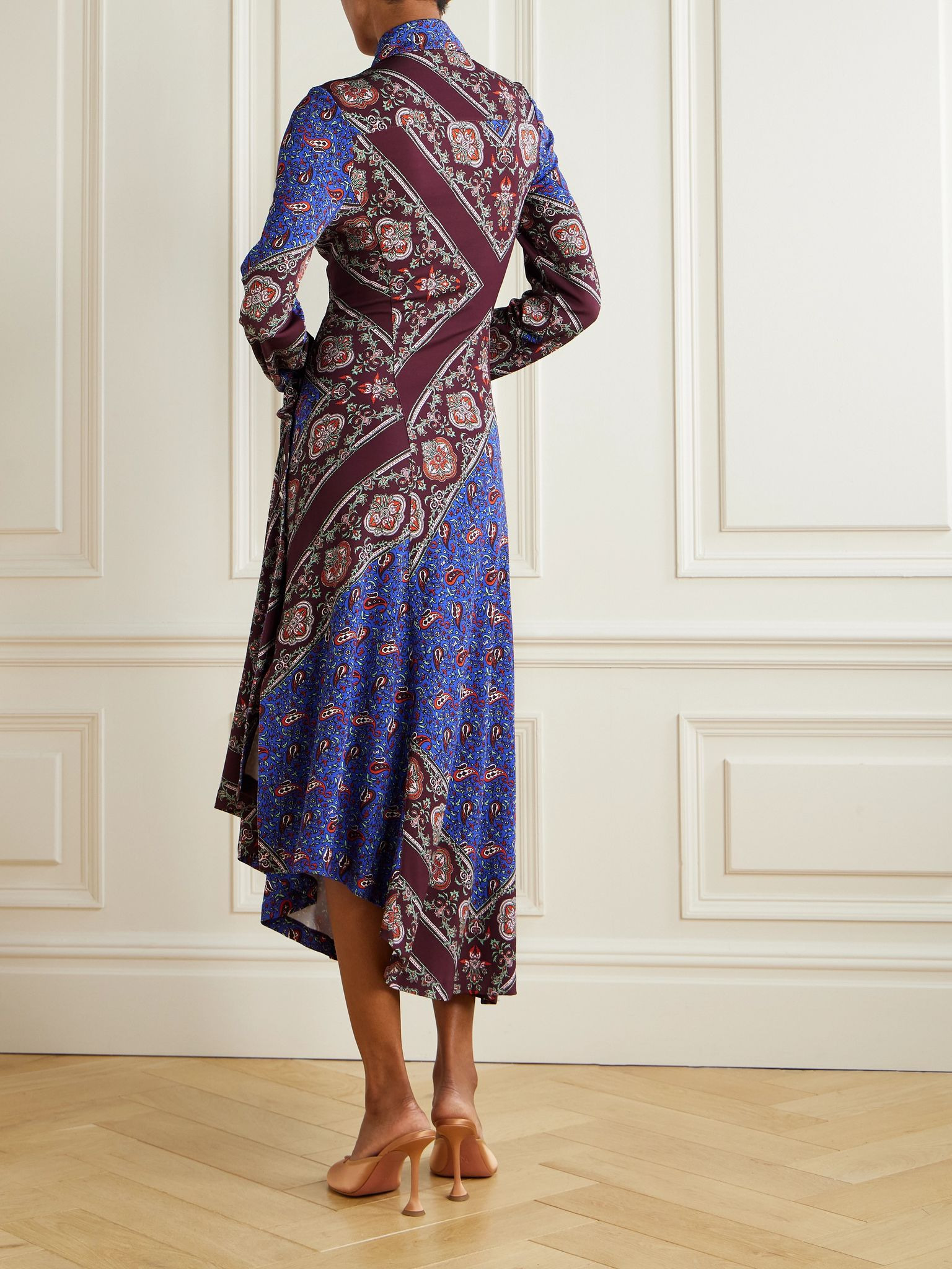 Asymmetric paisley-print stretch-jersey midi dress Multi - 3