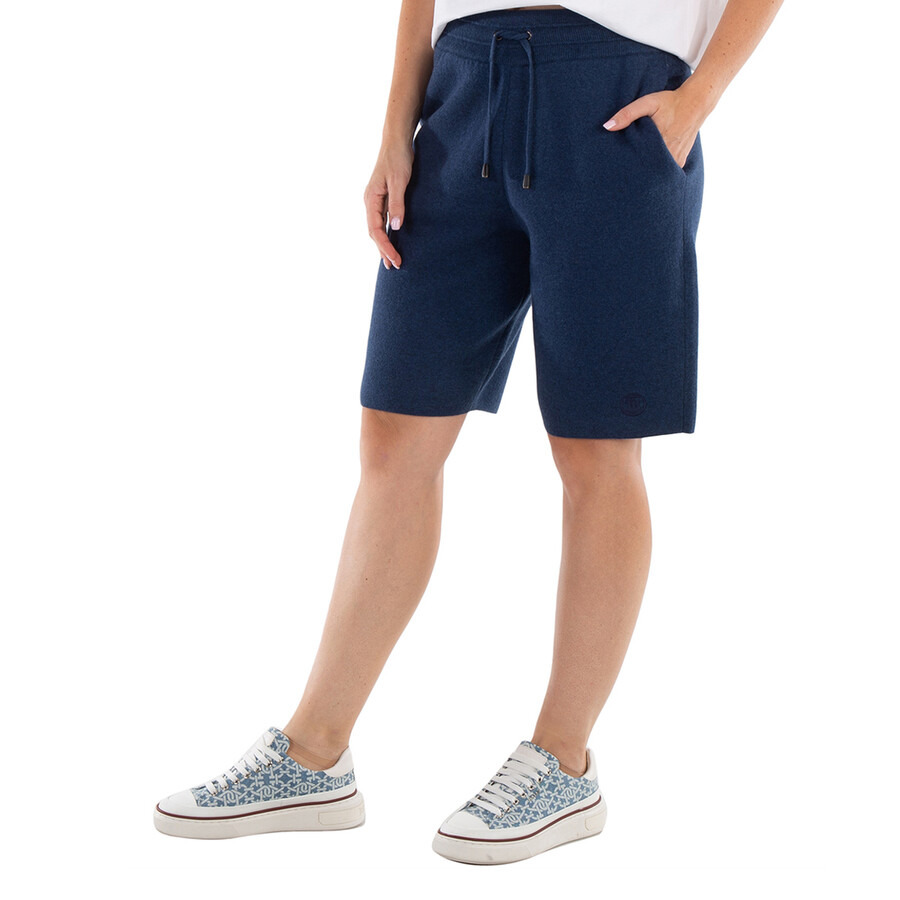 Burberry Ladies Ink Blue Joanie Drawstring Cashmere Shorts - 4