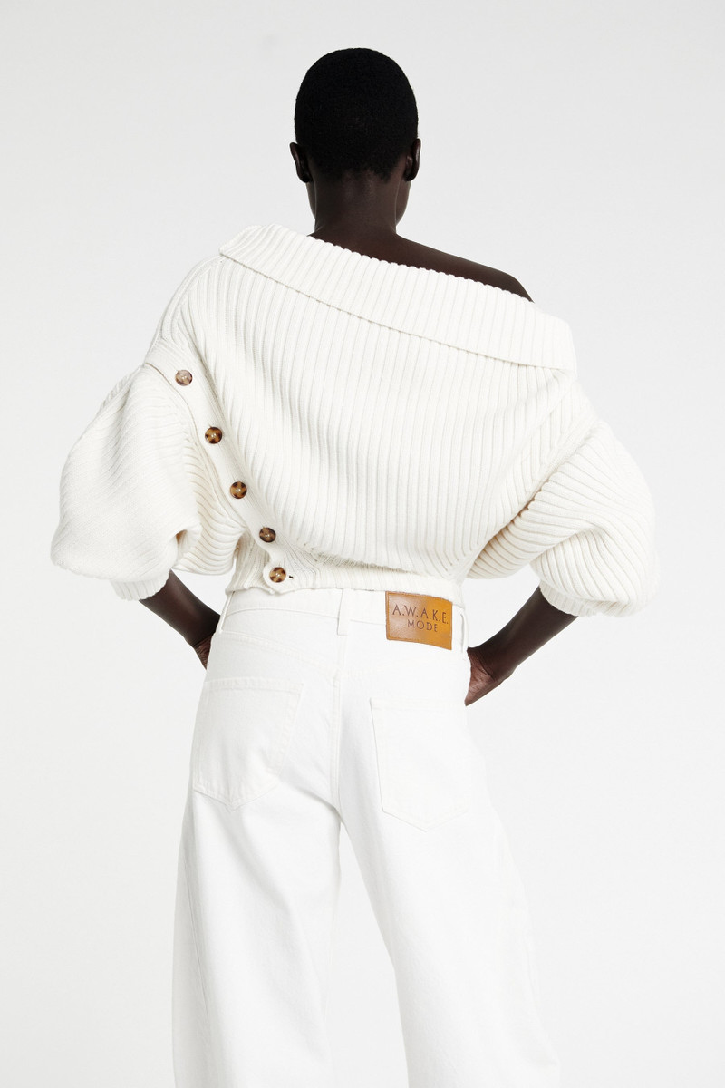 HEAVY RIB SWEATER WITH BUTTONS IVORY 2
