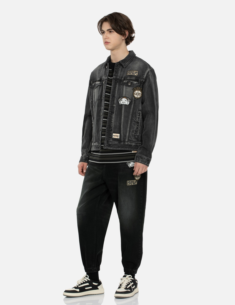 WASHED MULTIPLE BADGES AND BRUSHSTROKE DAICOCK PRINT RELAX FIT DENIM JACKET 4