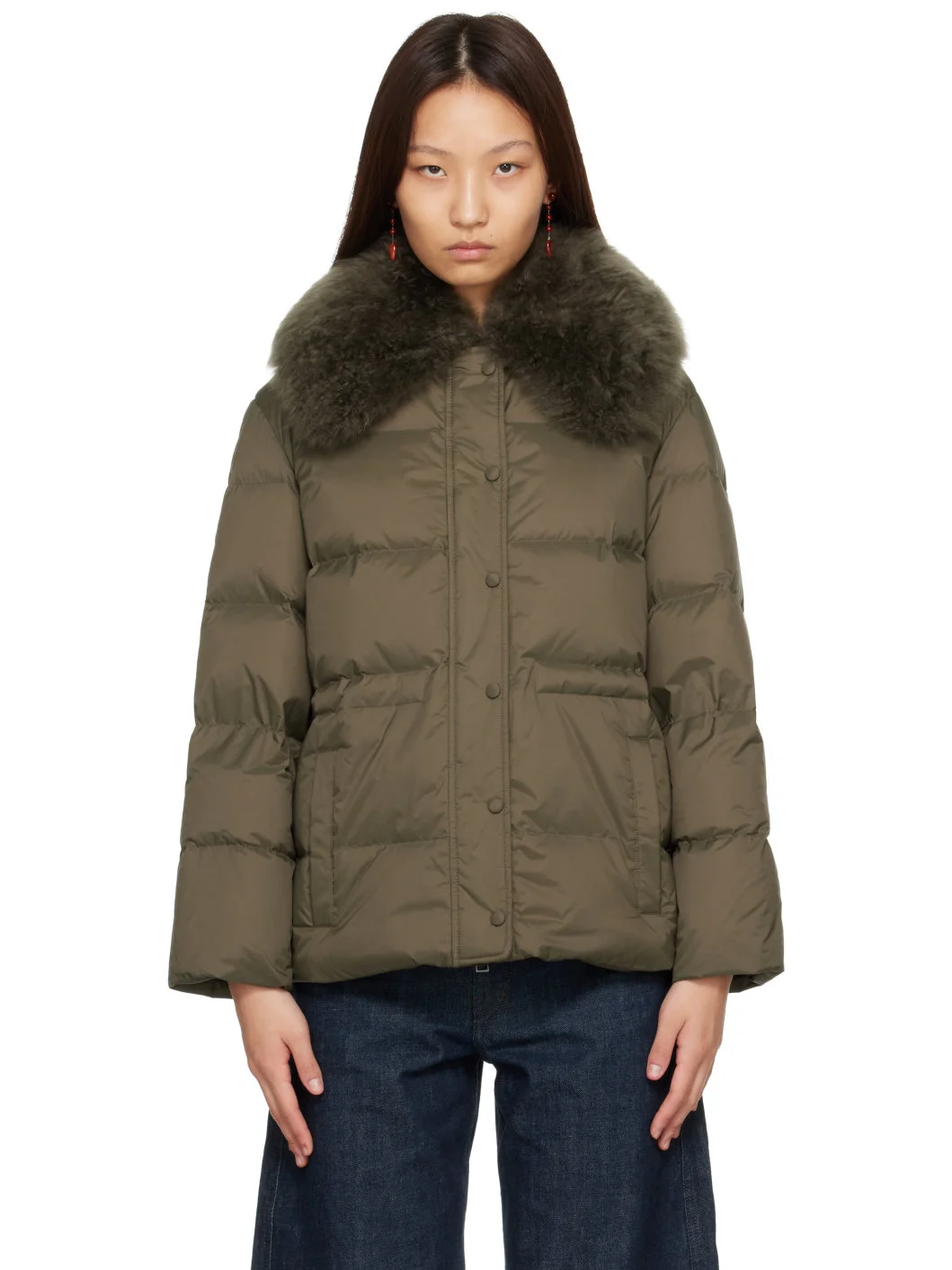 Green Lamb Fur Short Jacket - 1