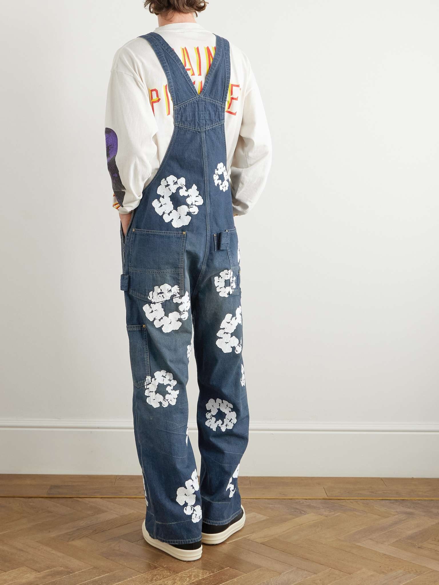 + Denim Tears Distressed Patchwork Floral-Print Denim Overalls - 3