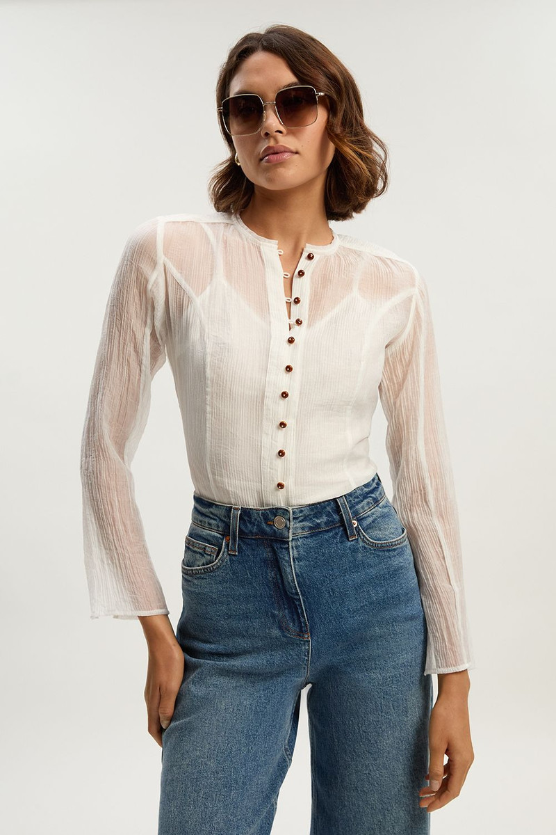 Crinkle Georgette Button Detail Woven Blouse 3