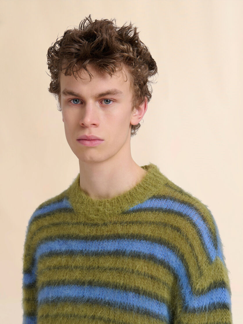 GREEN STRIPED MOHAIR SWEATER - 4