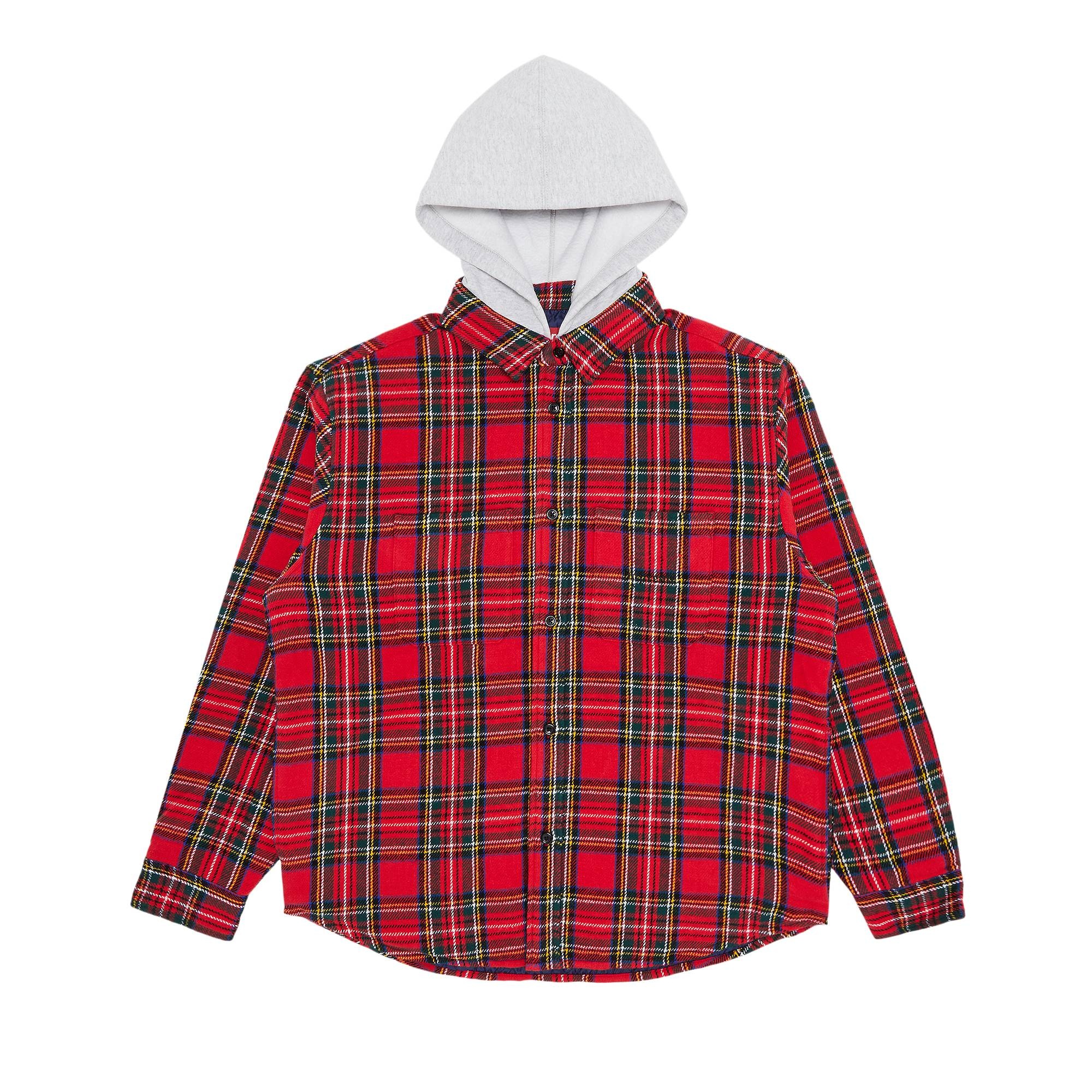 Supreme Tartan Flannel Hooded Shirt 'Red' - 1