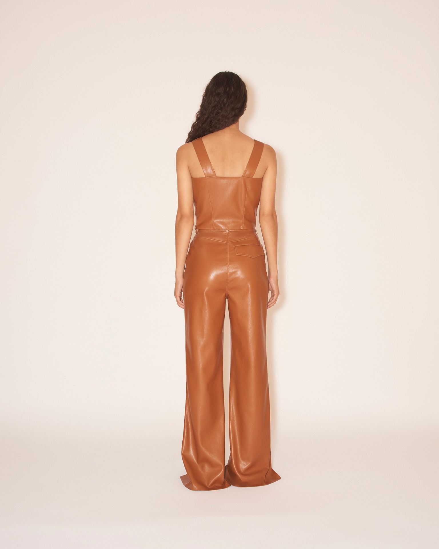 BASHA - OKOBOR™ alt-leather split hem trousers - Tobacco - 2