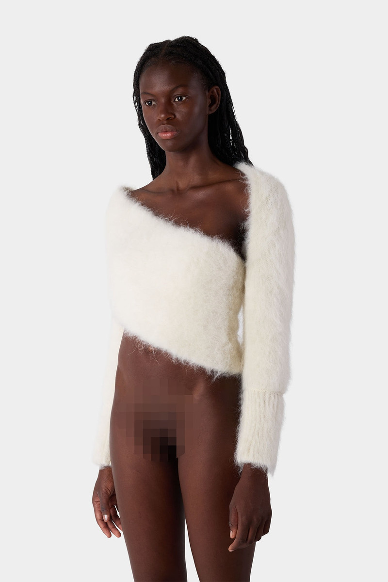 HAIRY KNIT WRAPPED TOP / off white 1