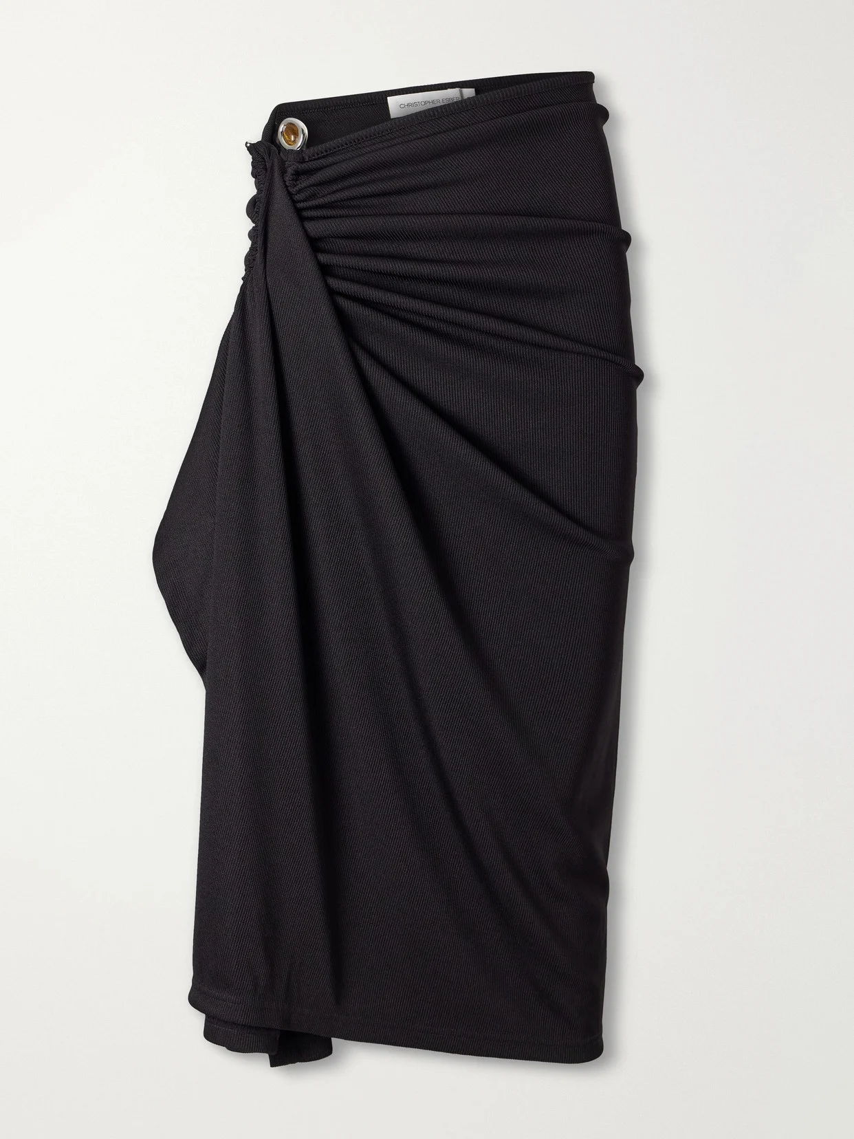 Droplet Crystal Clasp Cascade Embellished Ribbed Midi Skirt - 1