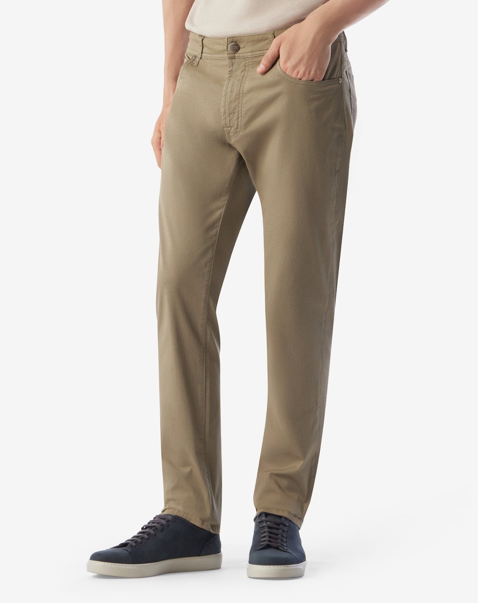 Khaki stretch cotton 5-pocket trousers - 2