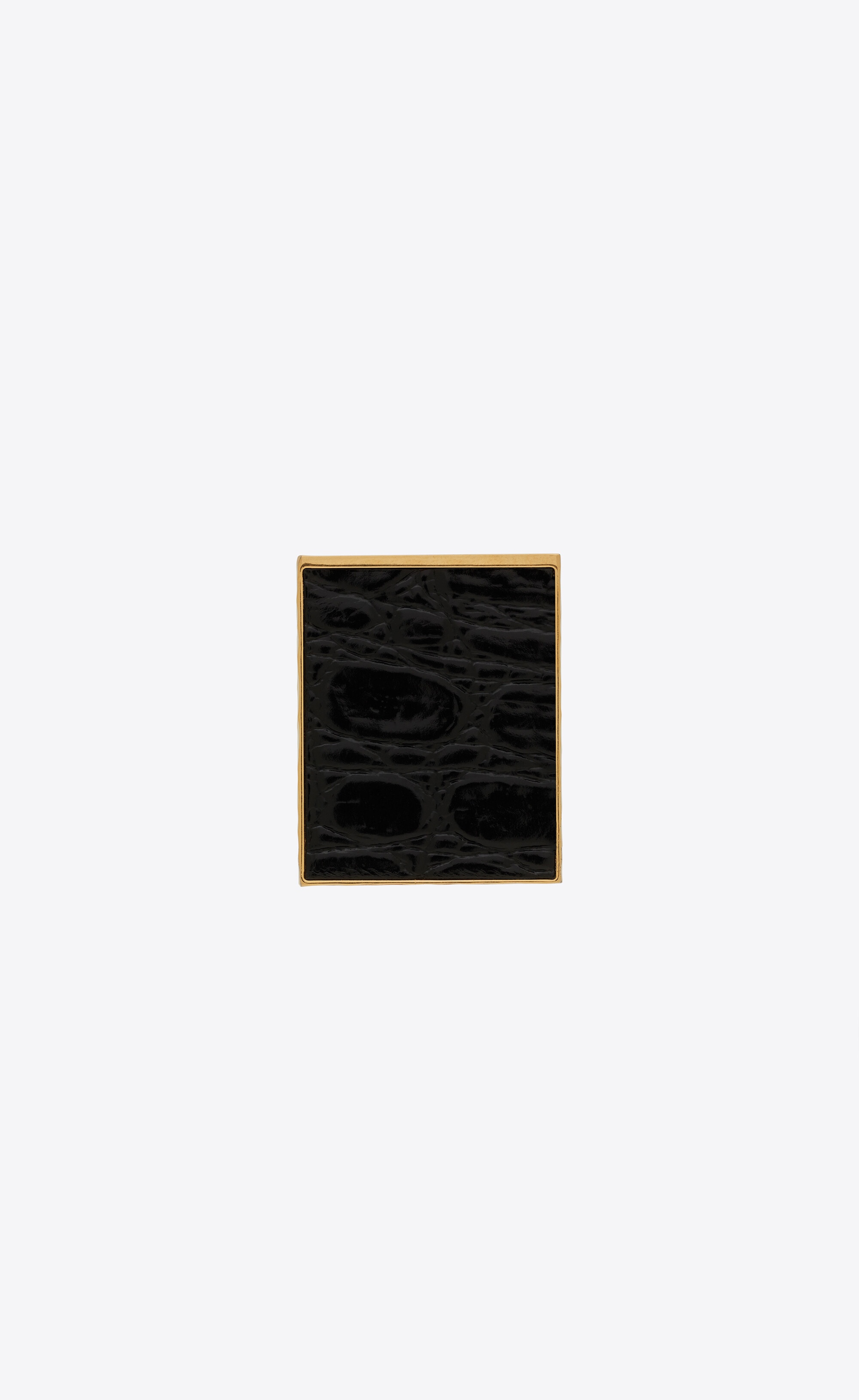 square cuff bracelet in crocodile-embossed leather and metal - 4