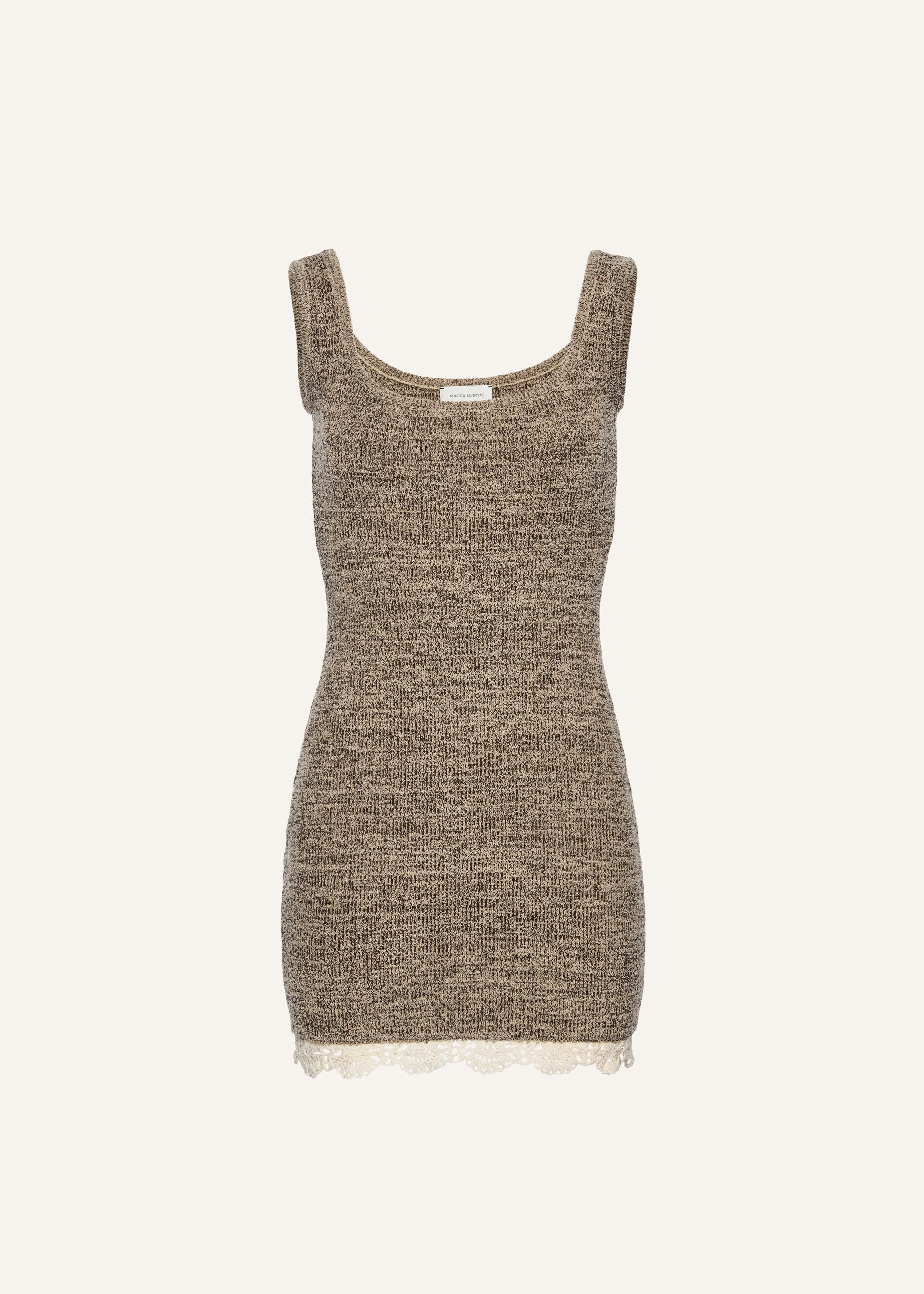 Lace detail knit midi dress in brown - 1