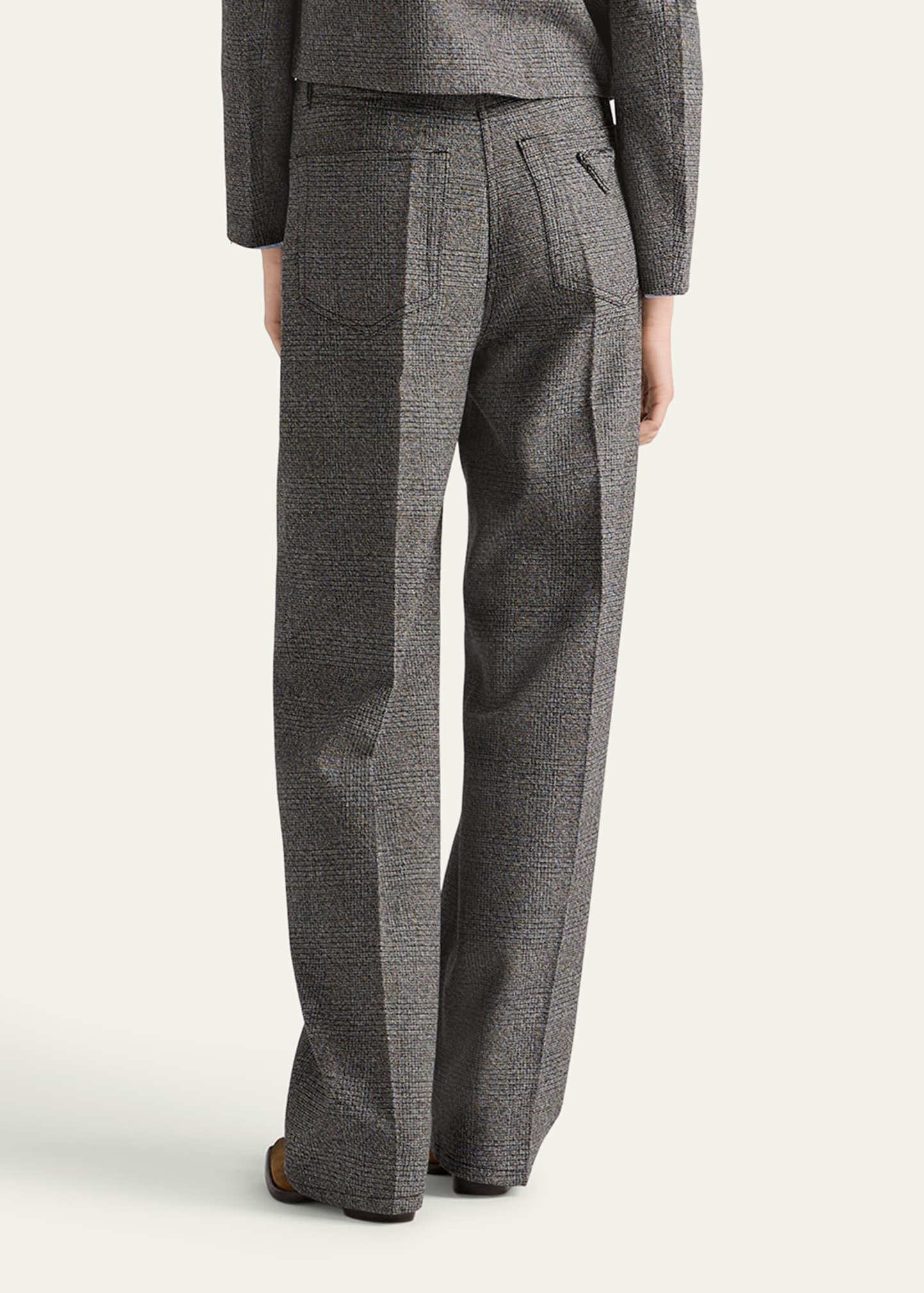 Mid-Rise Prince Of Wales Wool Straight-Leg Pants - 3