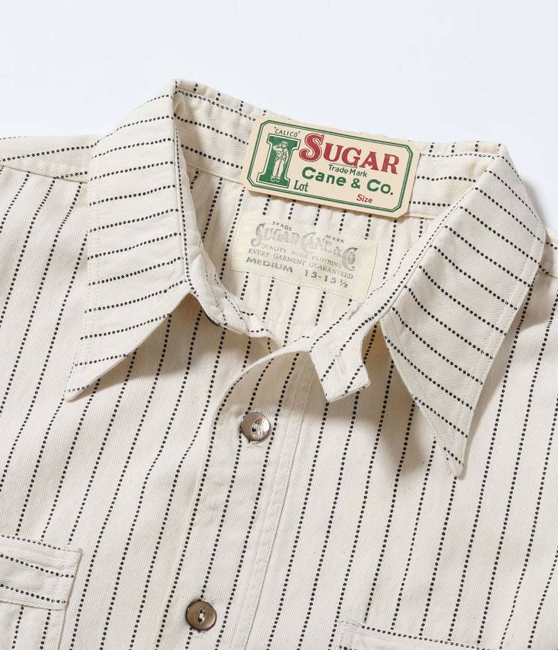 SUGAR CANE SC37275 Fiction Romance 8.5oz White Wabash Stripe S/S Work Shirt outlook