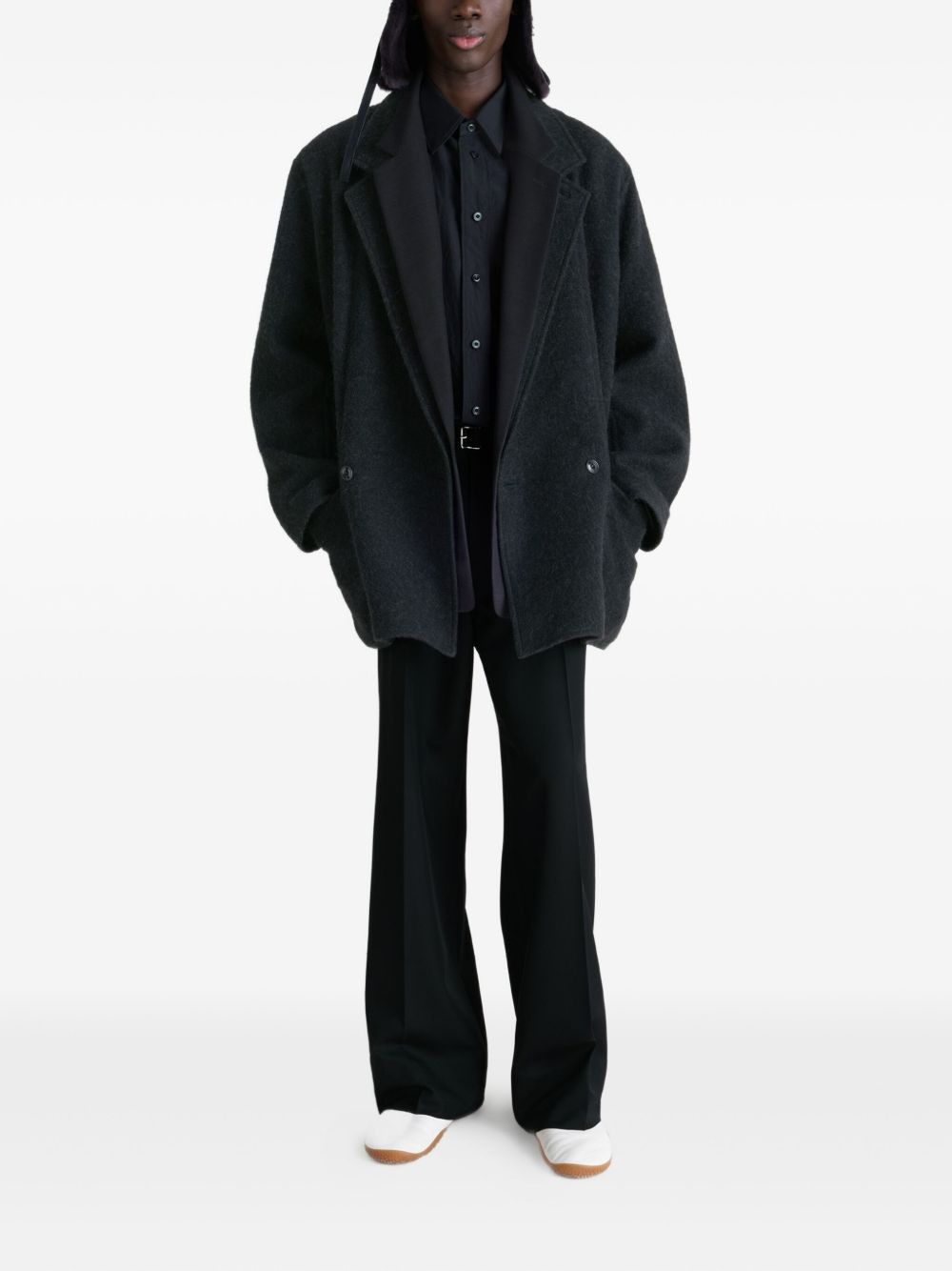 double-breasted felted coat - 2