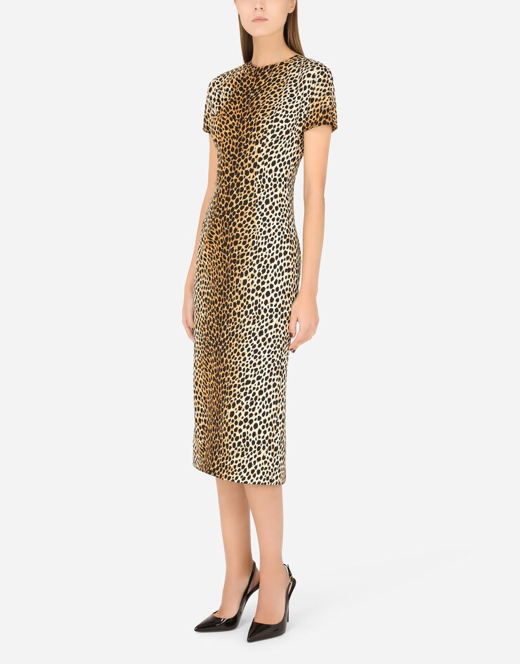 Charmeuse calf-length dress with ocelot print - 6