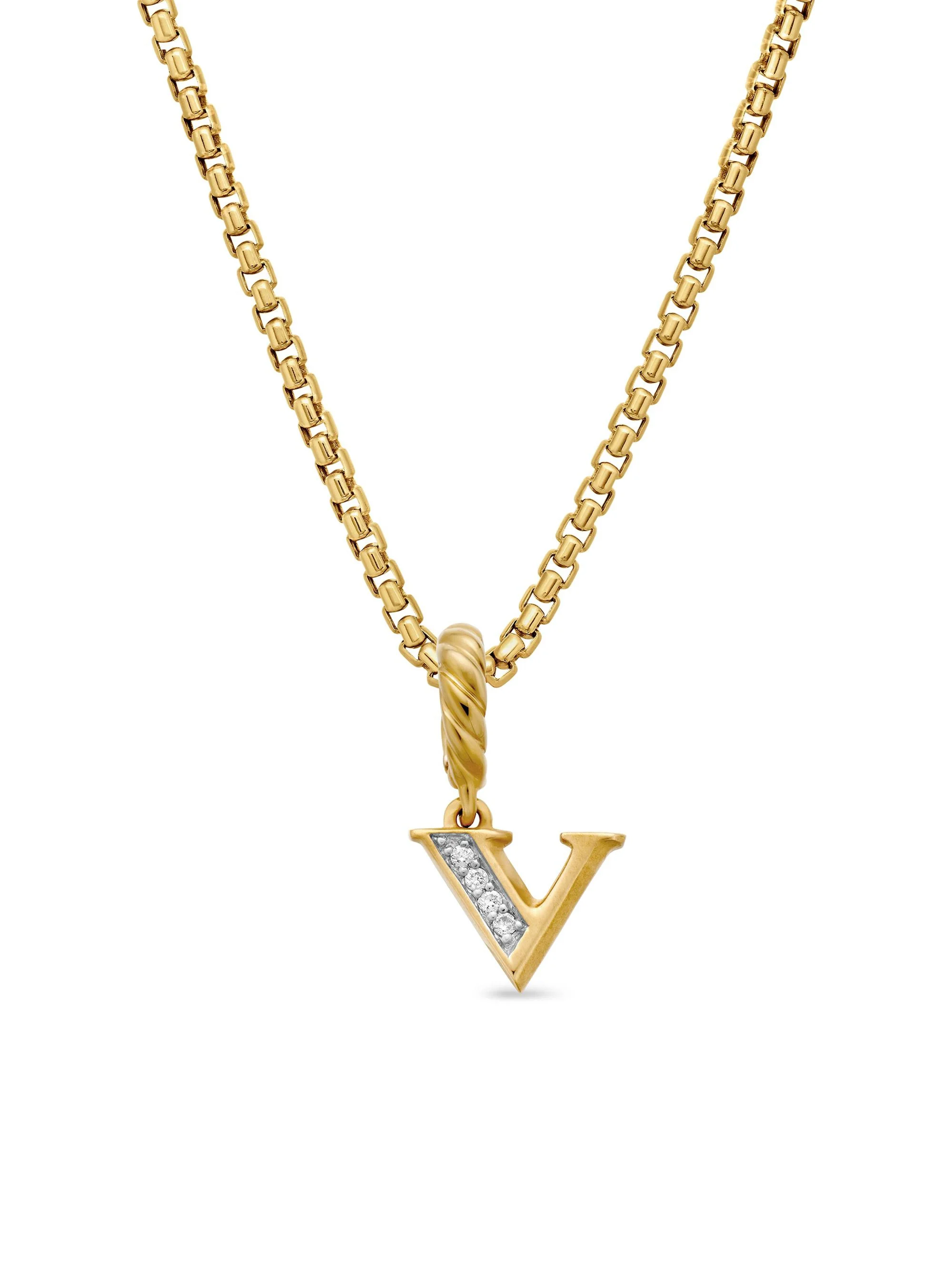 Women's Pavé Initial Pendant in 18K Yellow Gold - Initial V - 1
