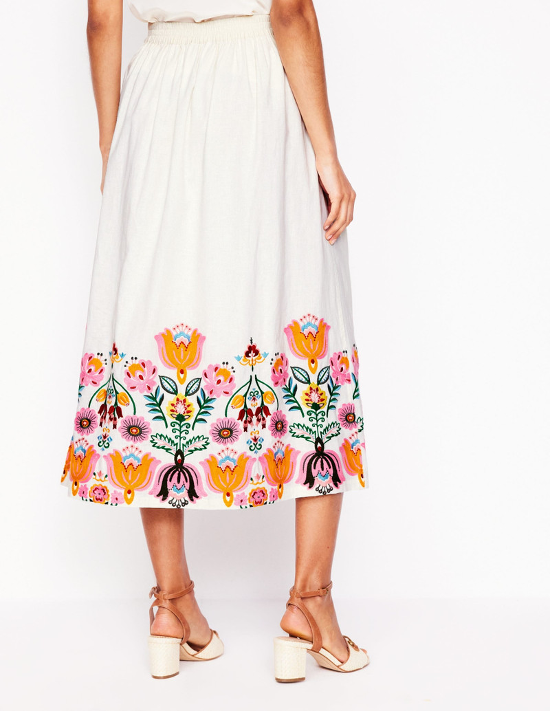 Verity Embroidered Linen Skirt-Ivory 4