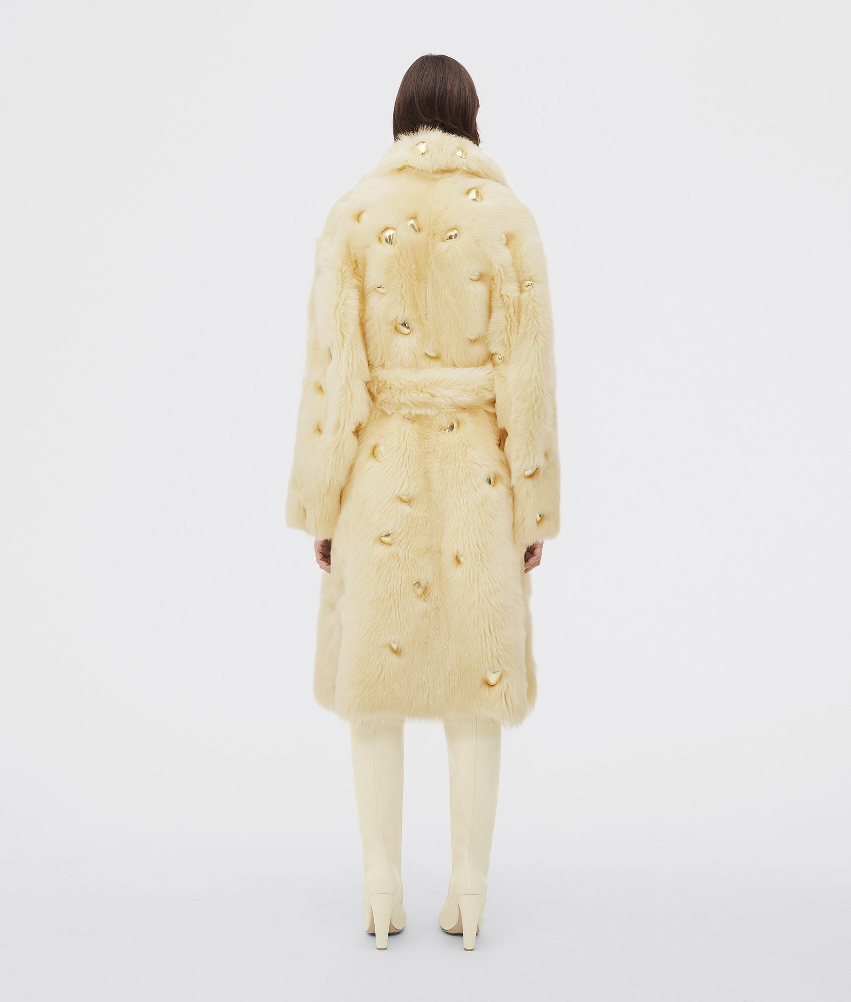 shearling belted coat with metallic studs - 3