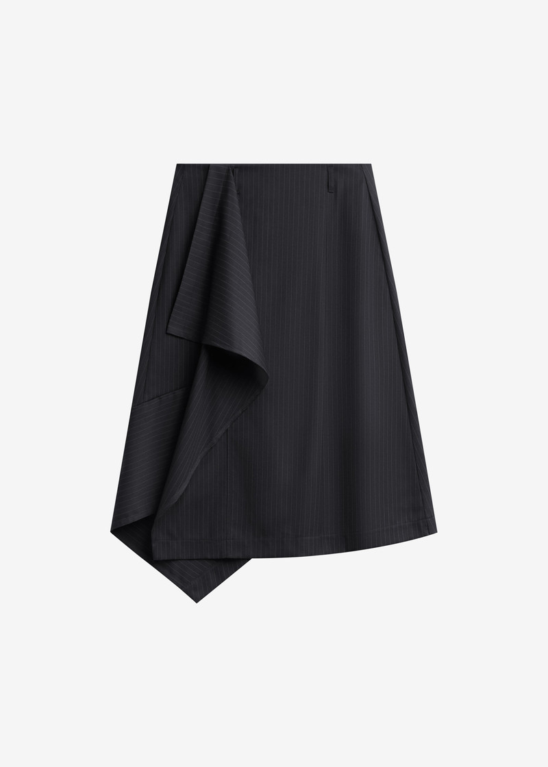 Iena Asymmetric Skirt - Charcoal Pinstripe 1