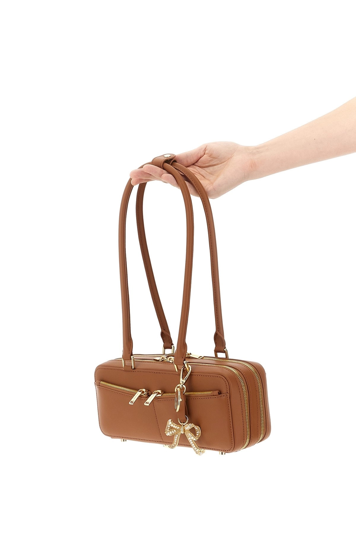 'Tan leather baguette with charm' shoulder bag - 2
