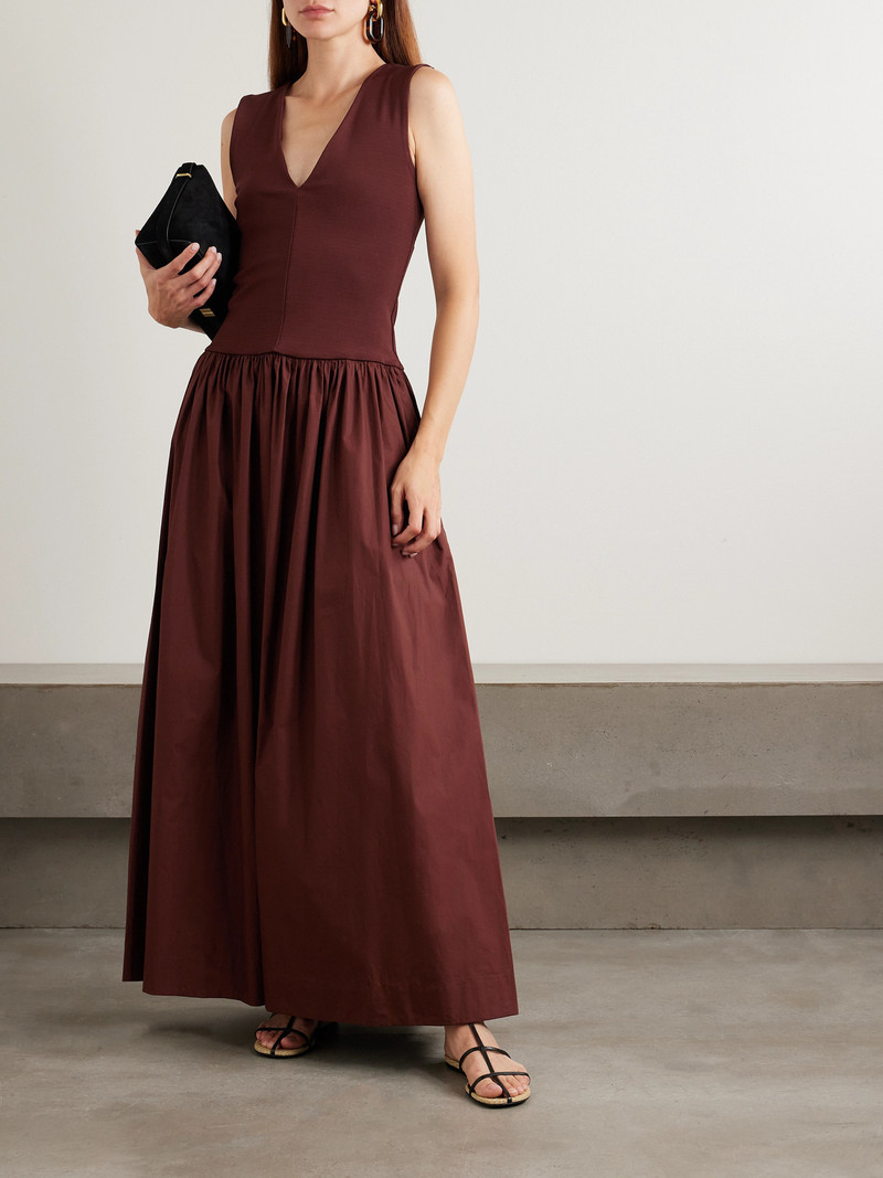 ESSE Studios Stretch-knit And Gathered Organic Cotton-poplin Maxi Dress outlook