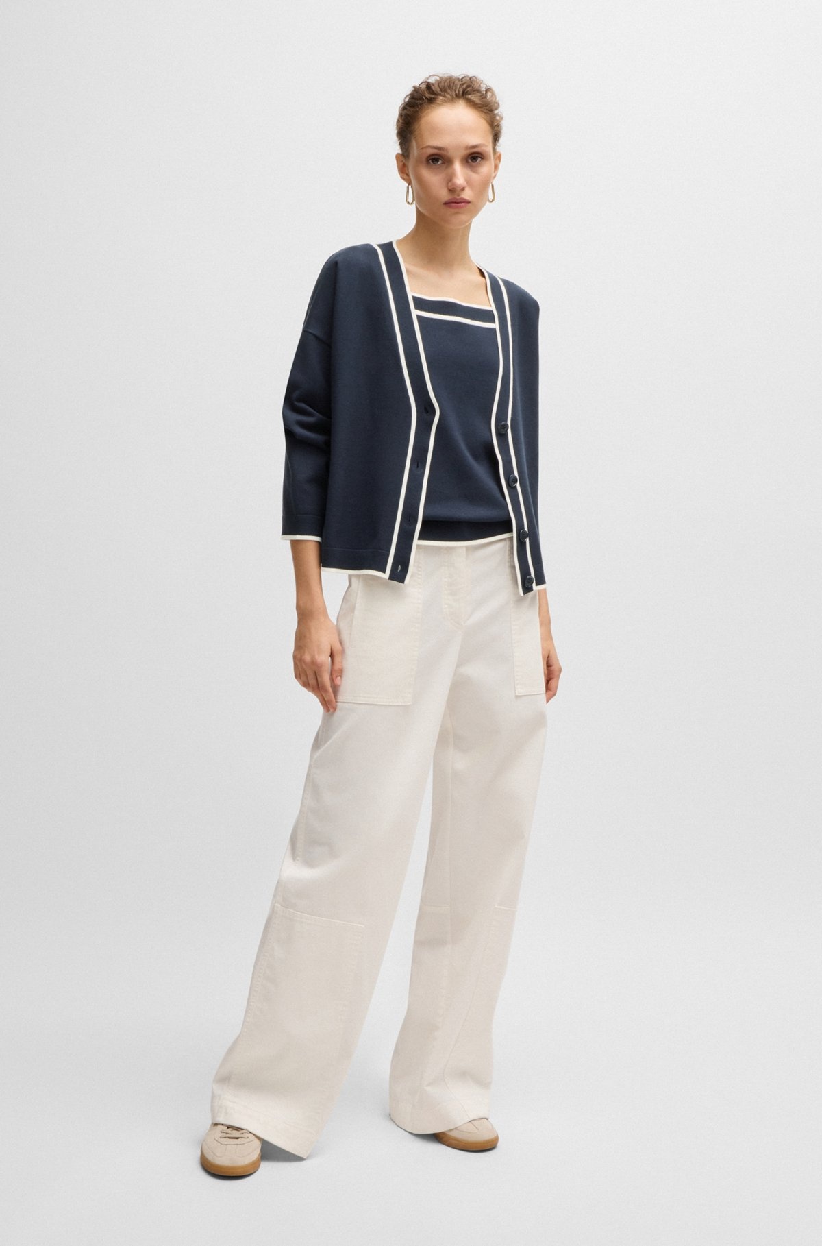 V-NECK CARDIGAN IN STRETCH FABRIC WITH BUTTON CLOSURE - 3