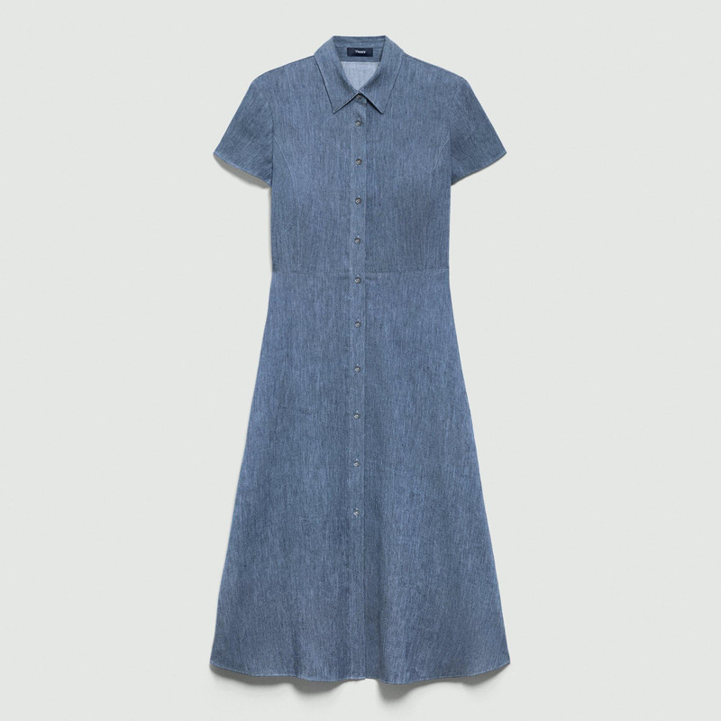 Short-Sleeve Midi Dress in Fluid Linen 1