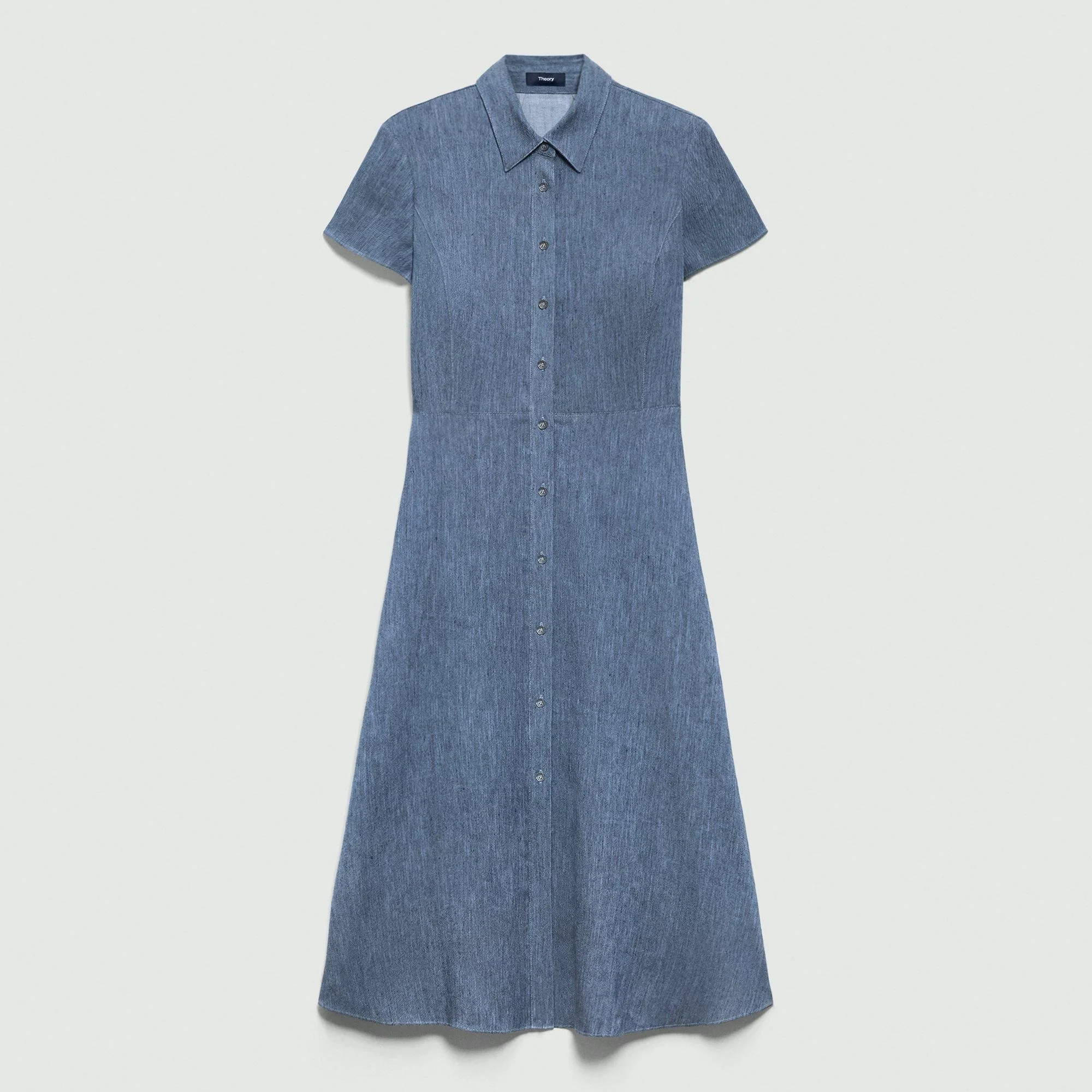 Short-Sleeve 미디 드레스 에 유체 Linen - 1
